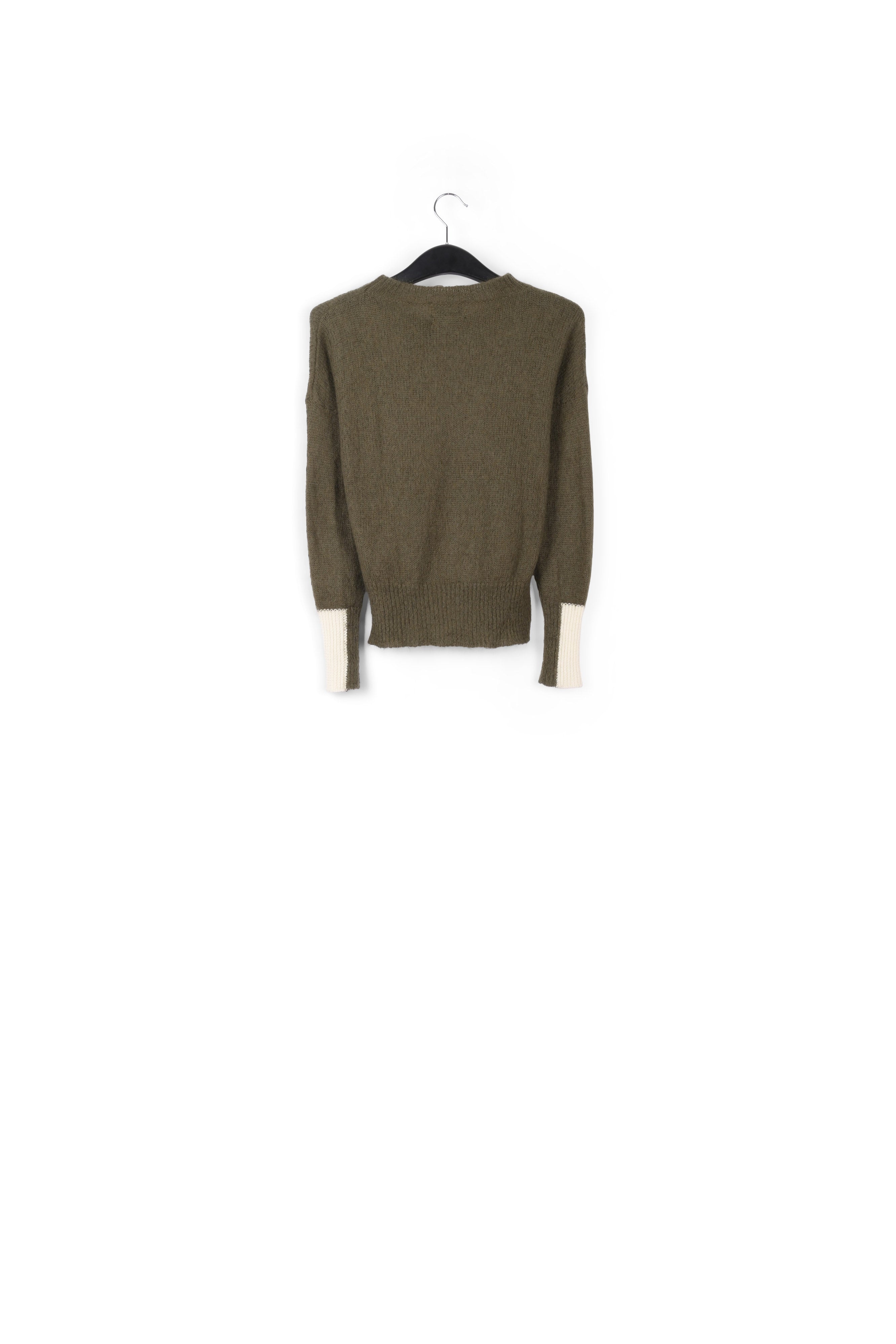 Khaki green light knit sweater with contrasting cuffs RE—SSENTIEL | Essentiel second hand