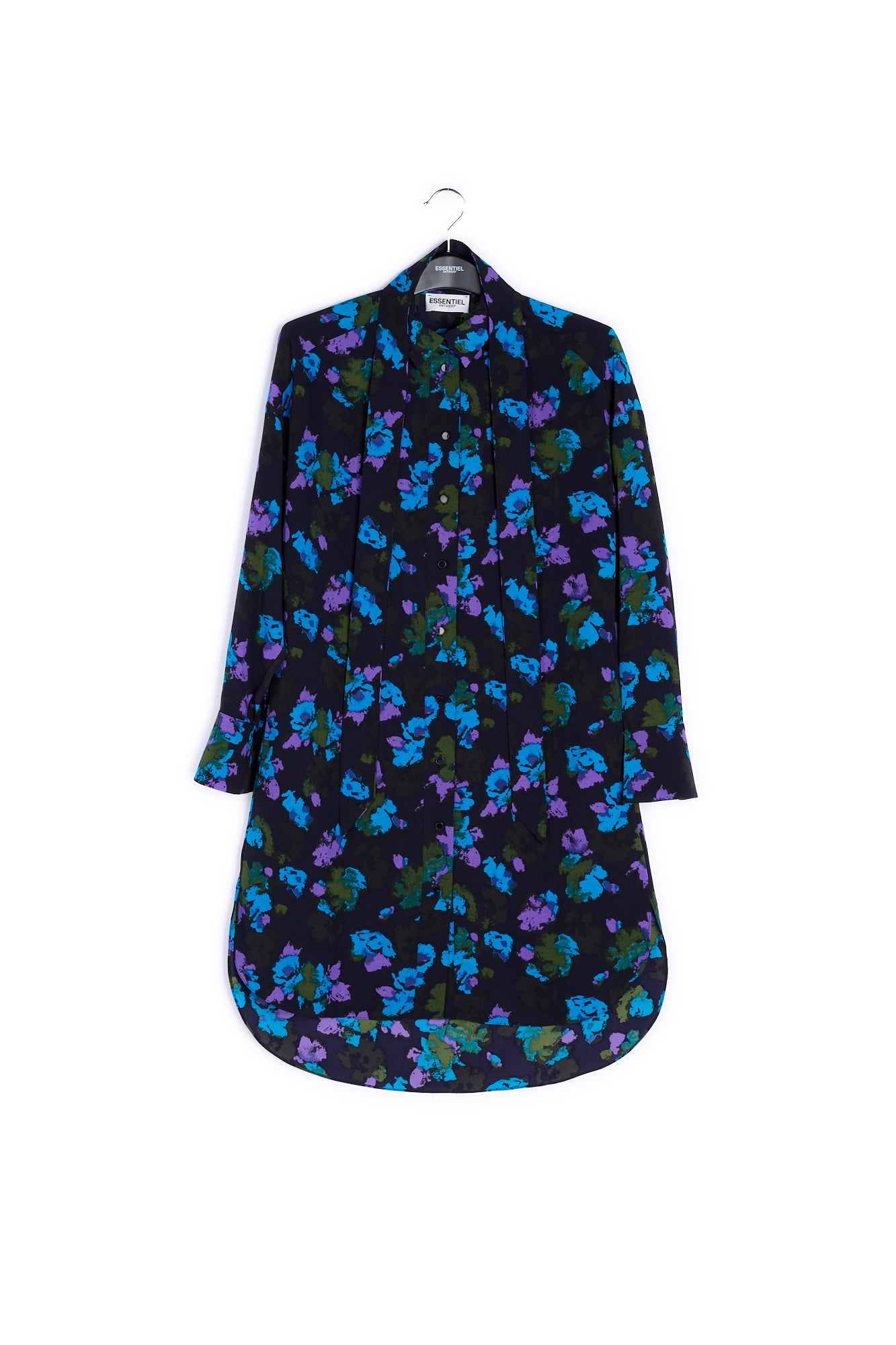 Black and red floral print midi shirt dress RE—SSENTIEL | Essentiel second hand