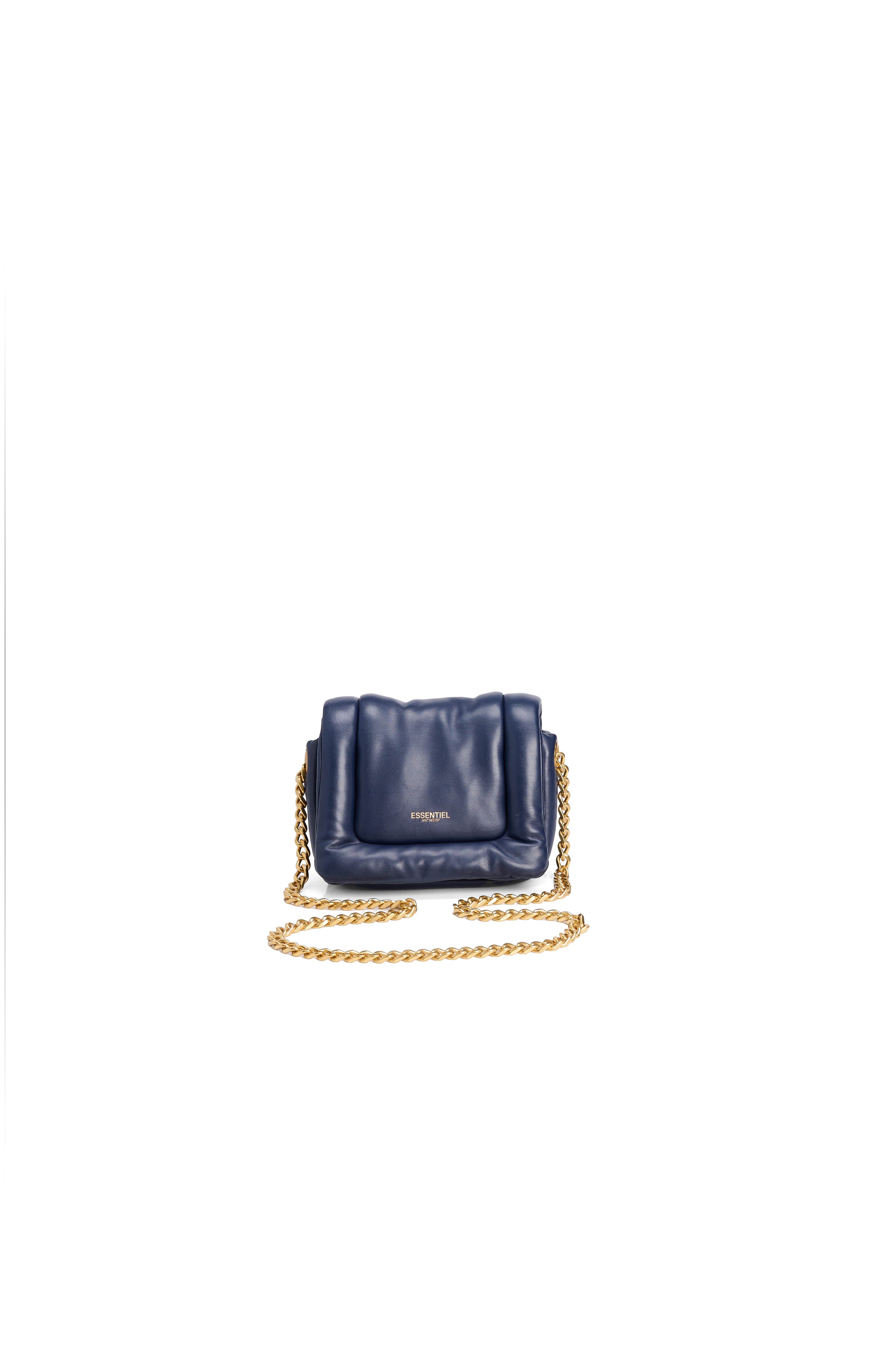Dark blue puffy faux leather shoulder bag RE—SSENTIEL | Essentiel second hand