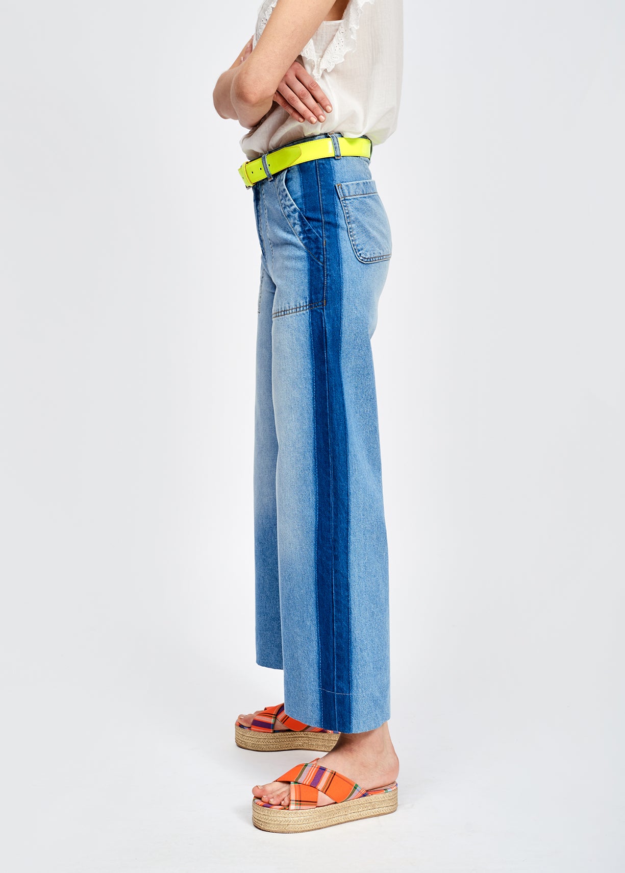 Stone washed blue wide jeans with side stripe RE—SSENTIEL | Essentiel second hand
