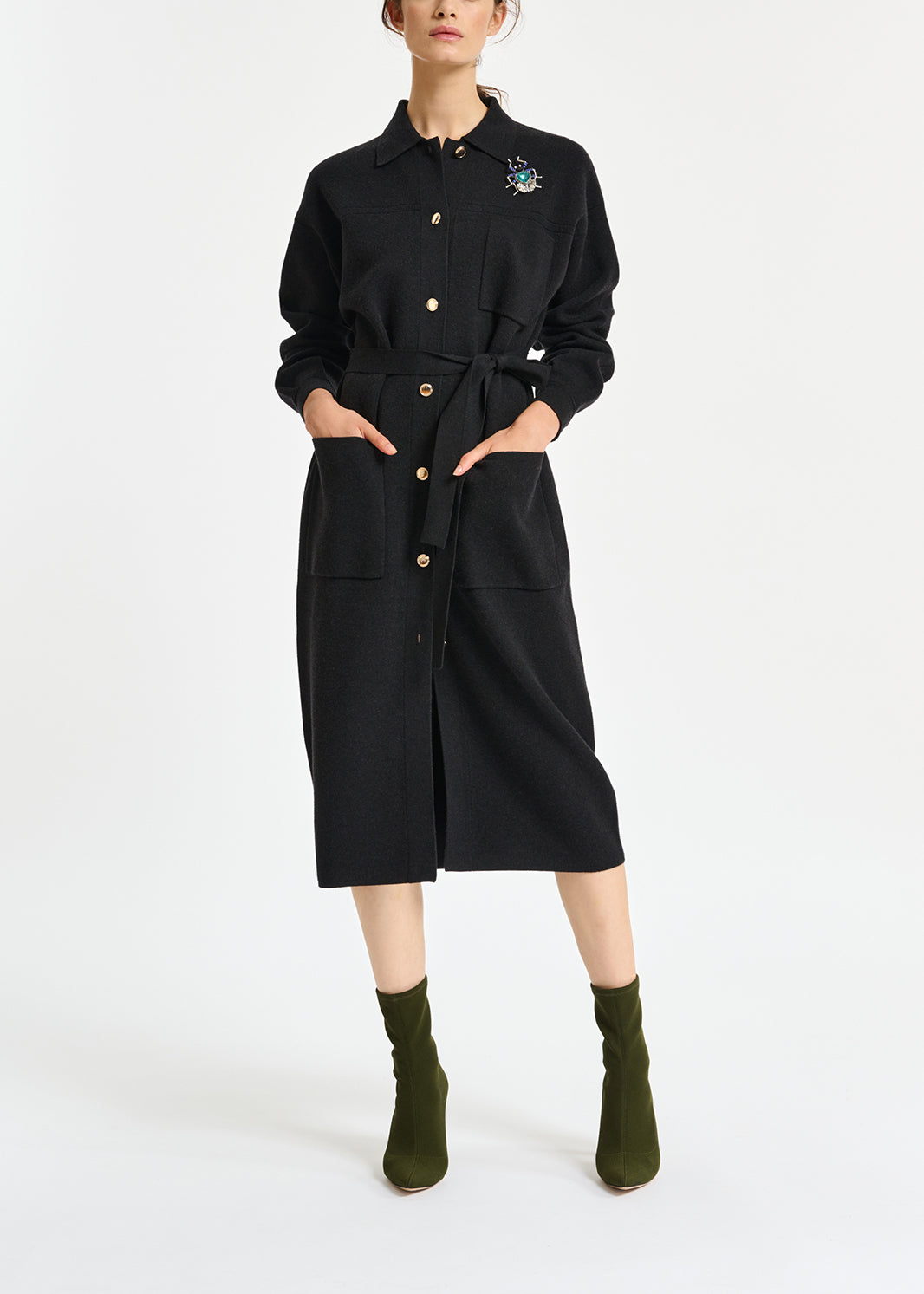 Black belted midi-length knit RE—SSENTIEL | Essentiel second hand