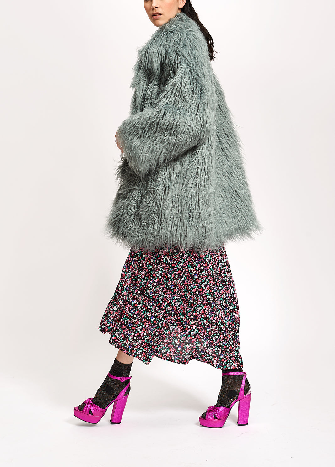 Light blue faux fur coat RE—SSENTIEL | Essentiel second hand