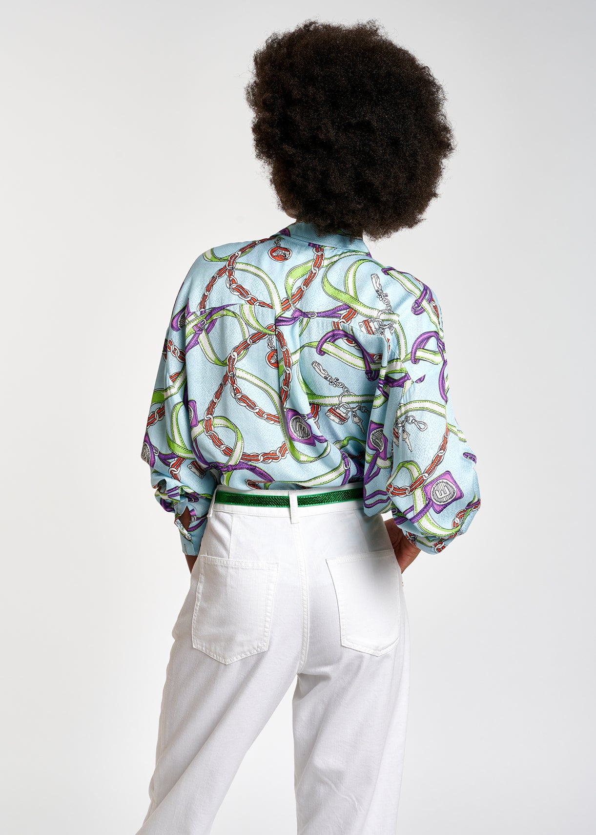 Light blue loose-fit print shirt RE—SSENTIEL | Essentiel second hand