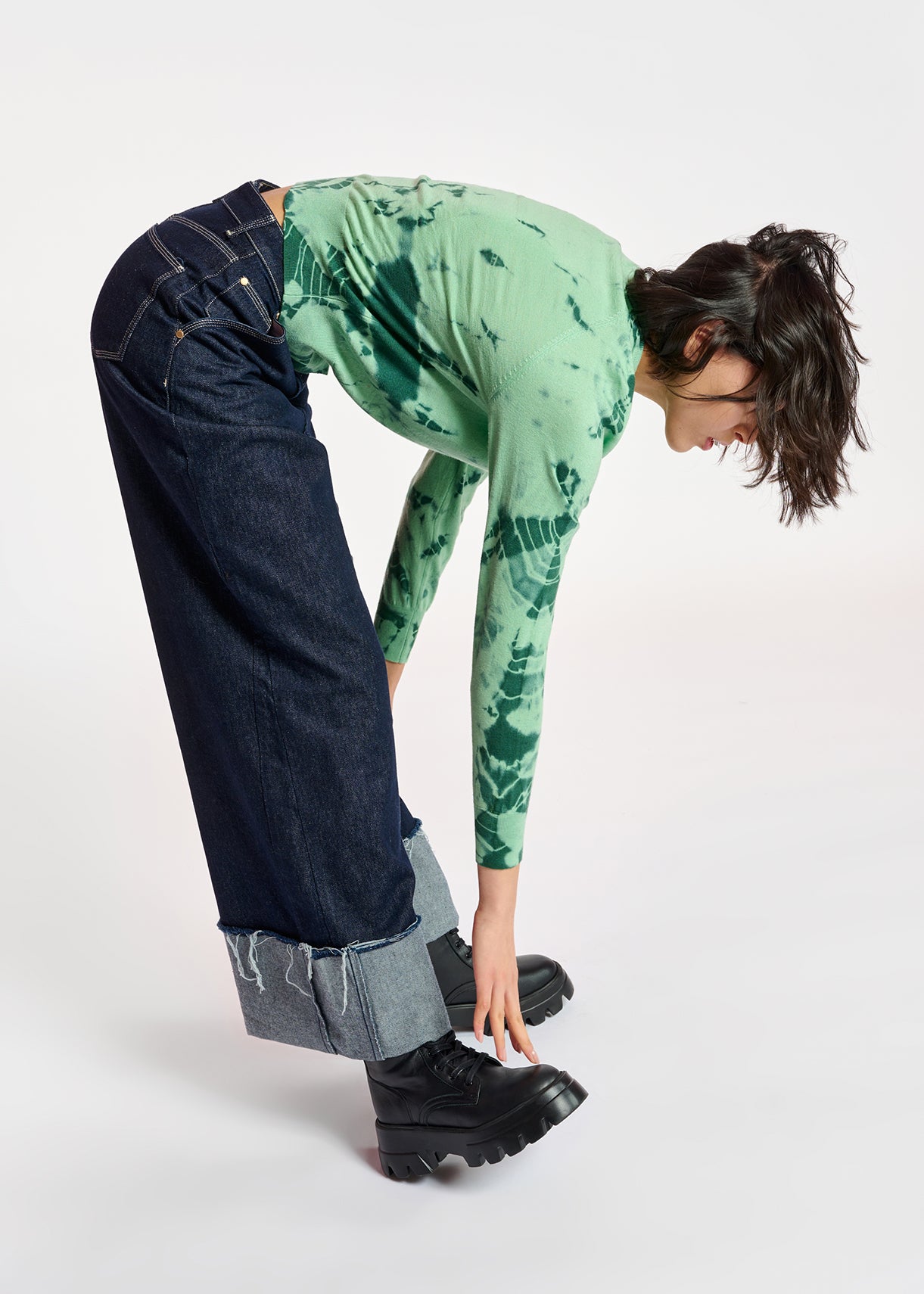 Mint green and dark green tie-dye sweater RE—SSENTIEL | Essentiel second hand