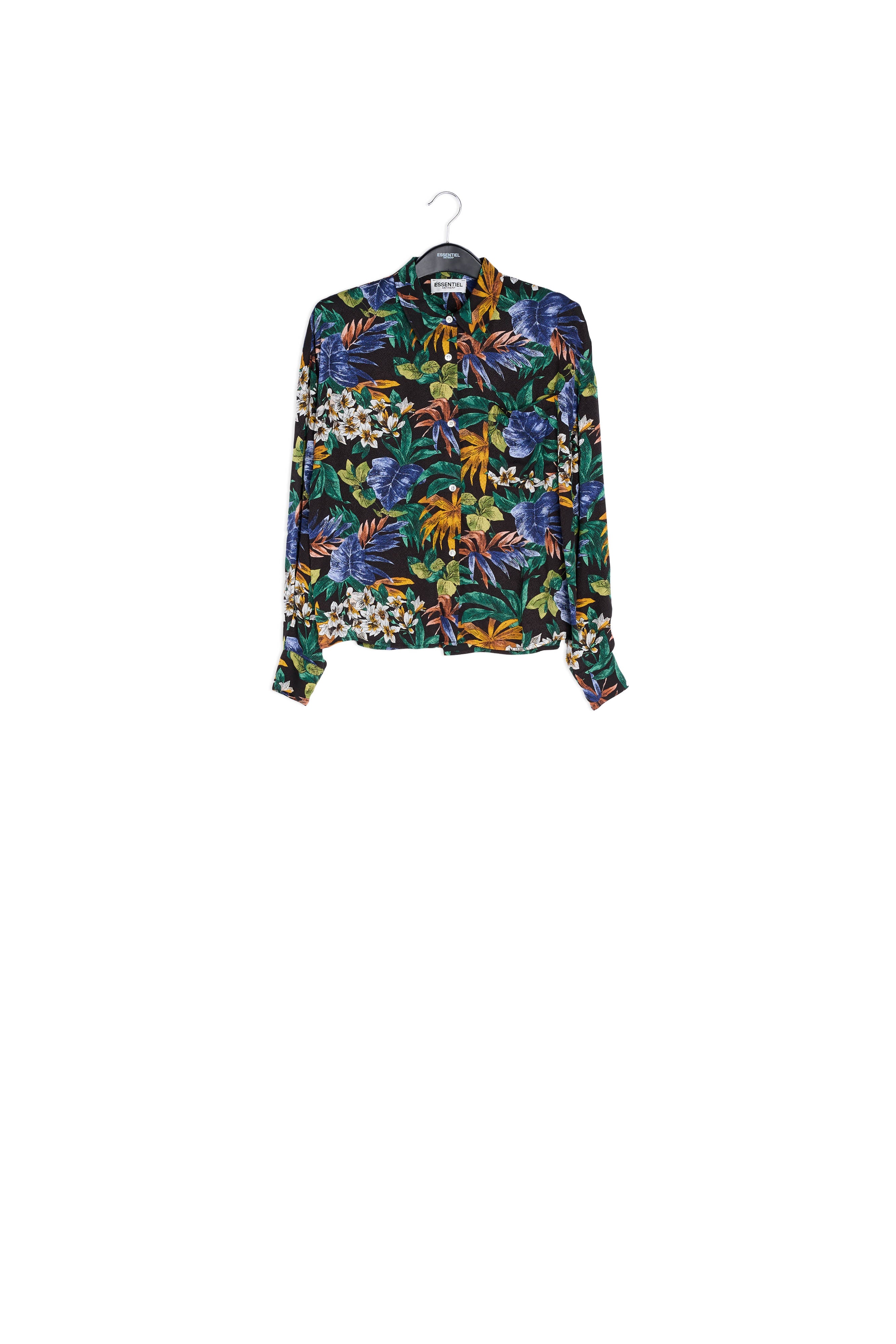 Black oversized shirt with colorful floral print RE—SSENTIEL | Essentiel second hand