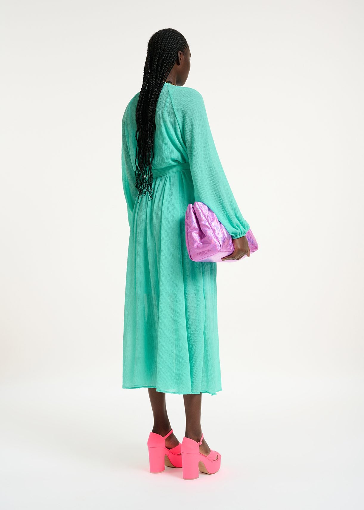 Robe chemise midi turquoise avec ceinture RE—SSENTIEL | Essentiel second hand