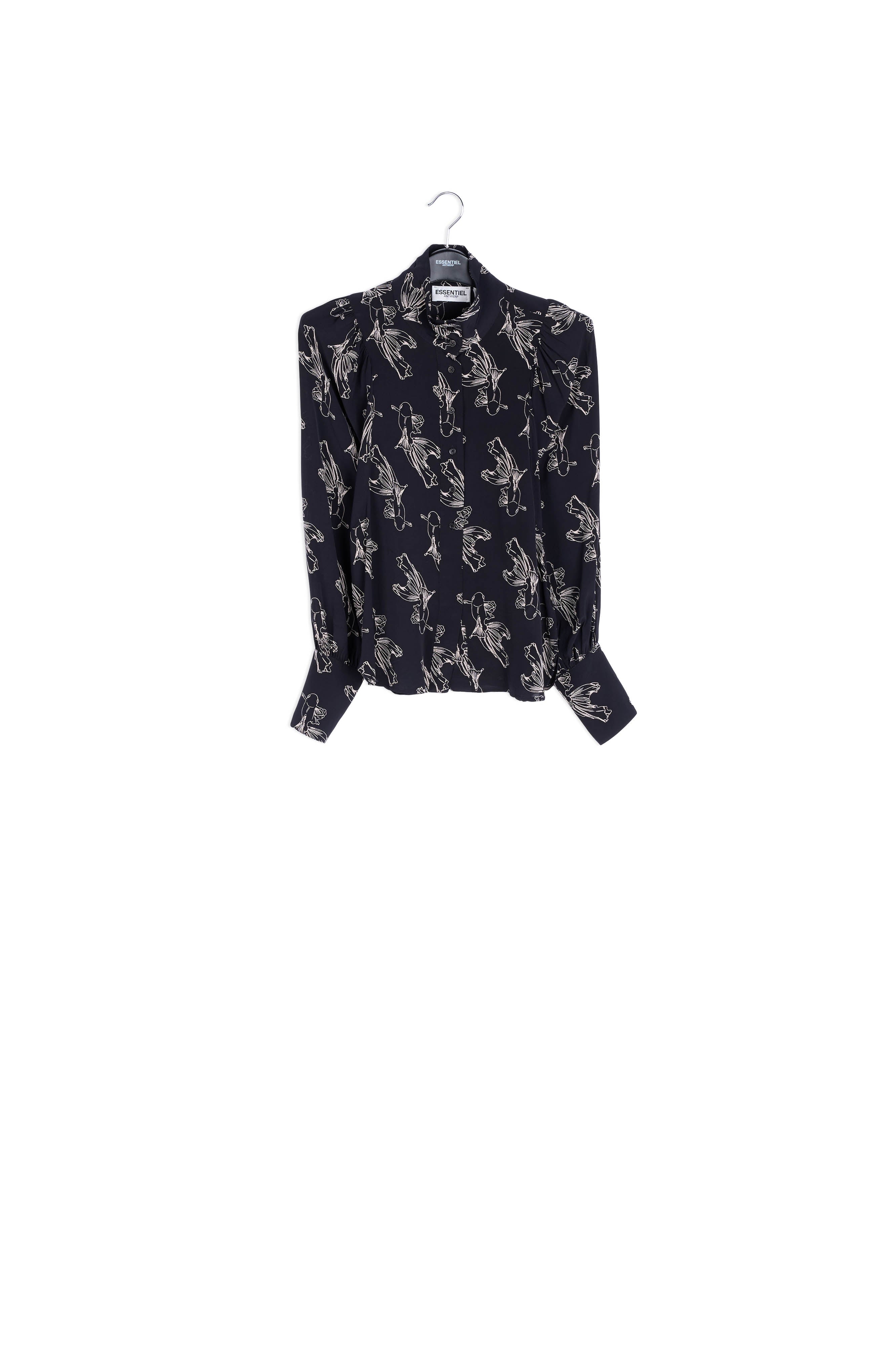 Black and off-white baloon sleeves print shirt RE—SSENTIEL | Essentiel second hand