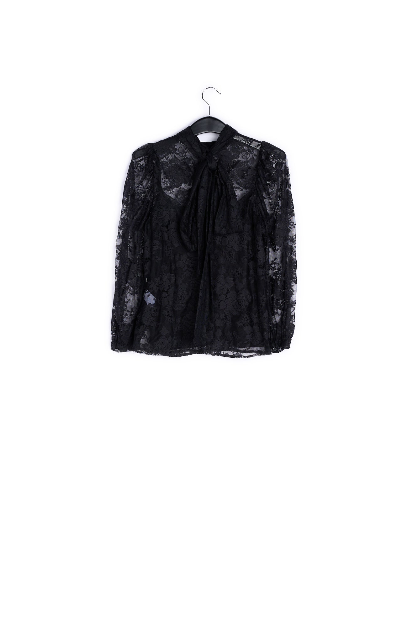 Black long-sleeved lace top RE—SSENTIEL | Essentiel second hand