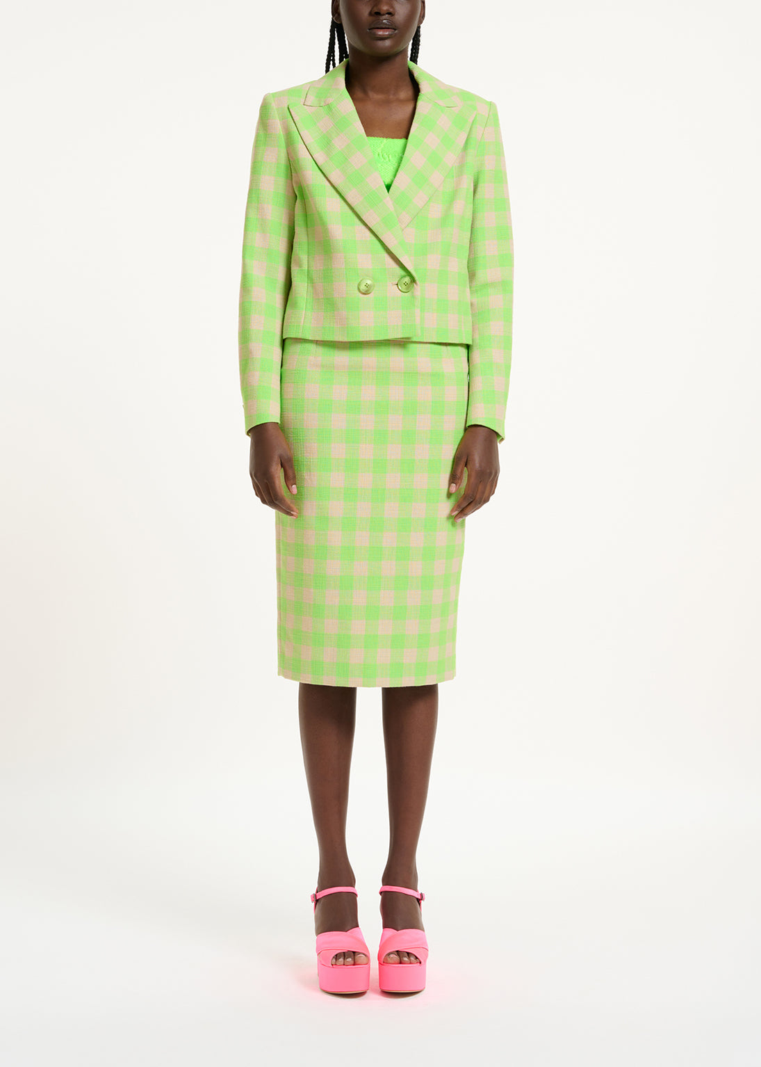 Blazer court à carreaux vert fluo RE—SSENTIEL | Essentiel second hand