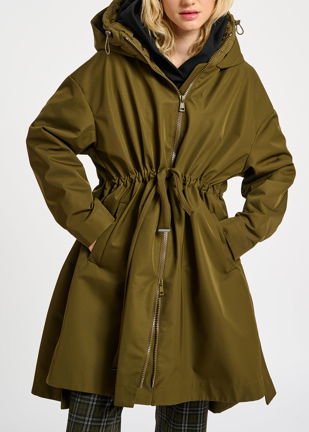 Khaki oversized hooded raincoat RE—SSENTIEL | Essentiel second hand