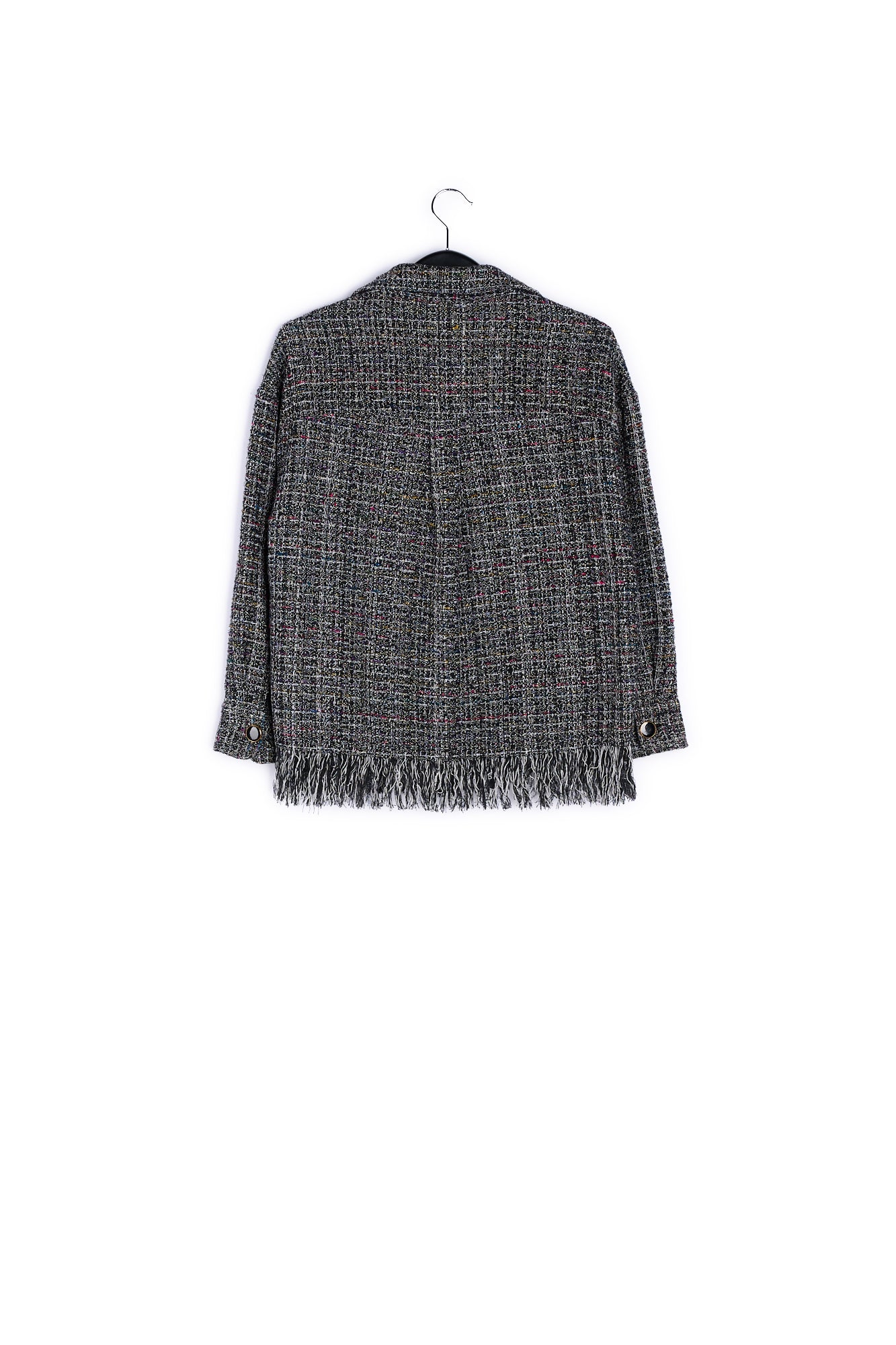 Black check jacket with fringed hem RE—SSENTIEL | Essentiel second hand