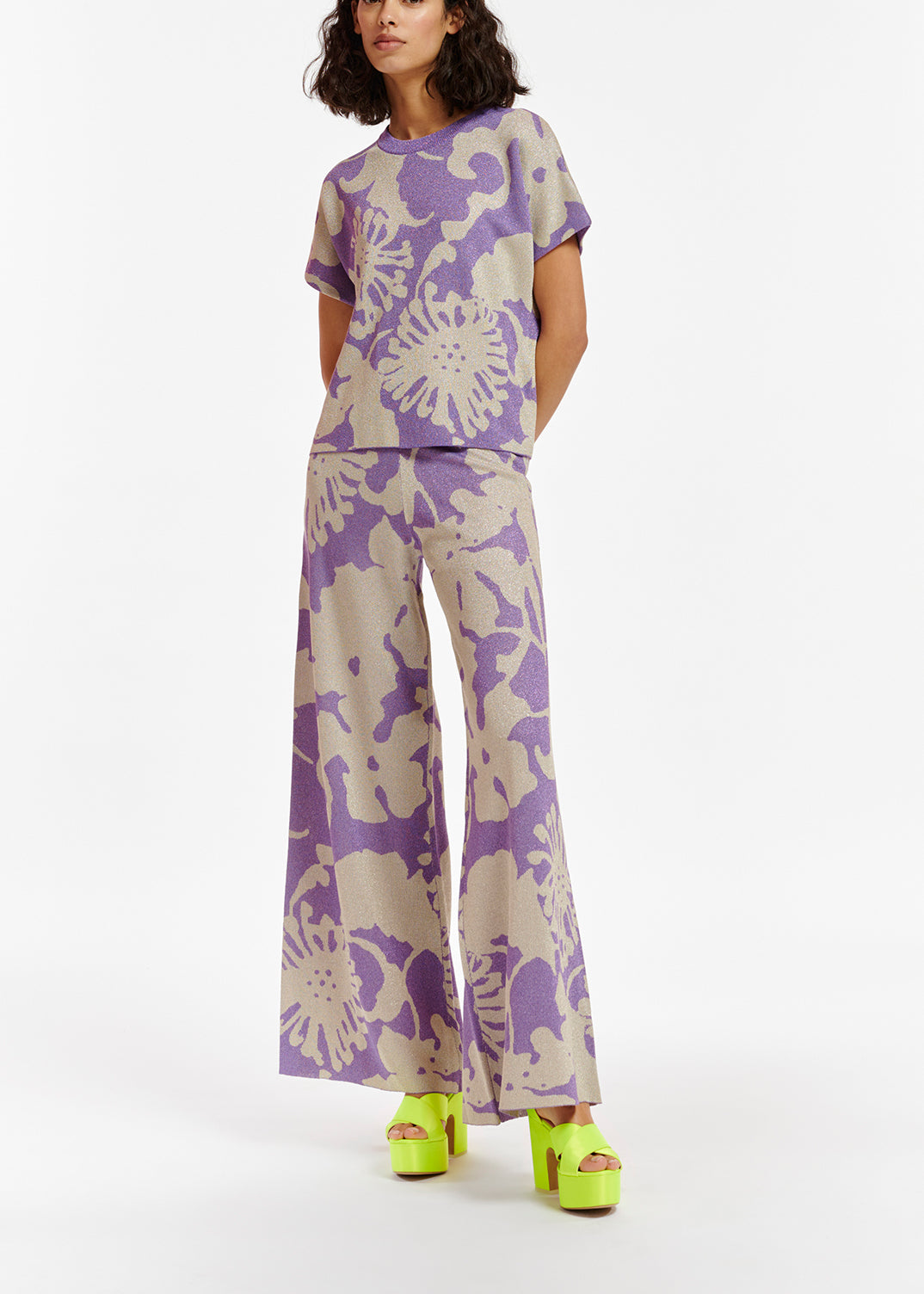 Beige and purple jacquard-knit lurex pants RE—SSENTIEL | Essentiel second hand