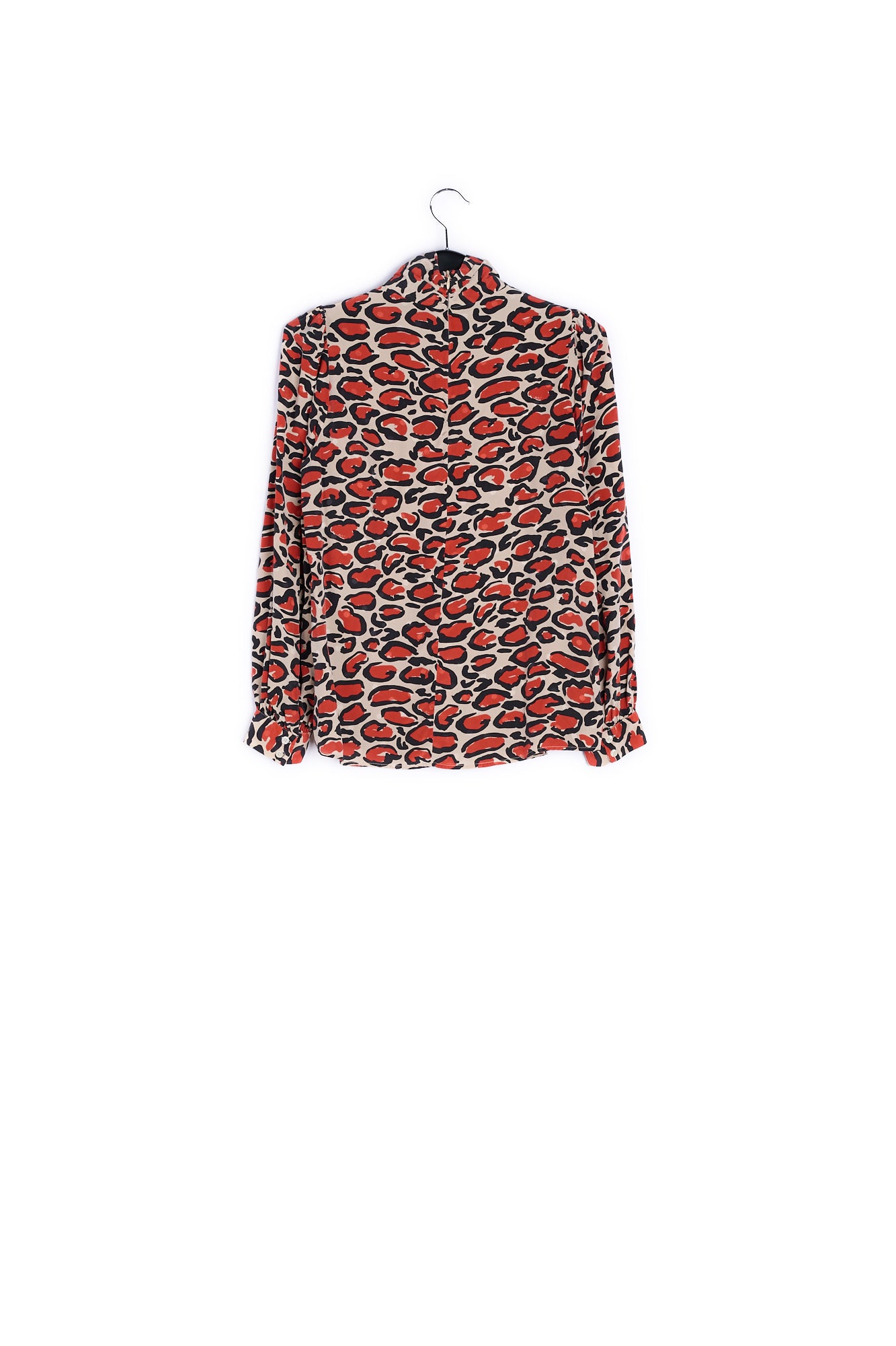 Off-white silk top with stand-up collar and leopard print RE—SSENTIEL | Essentiel second hand