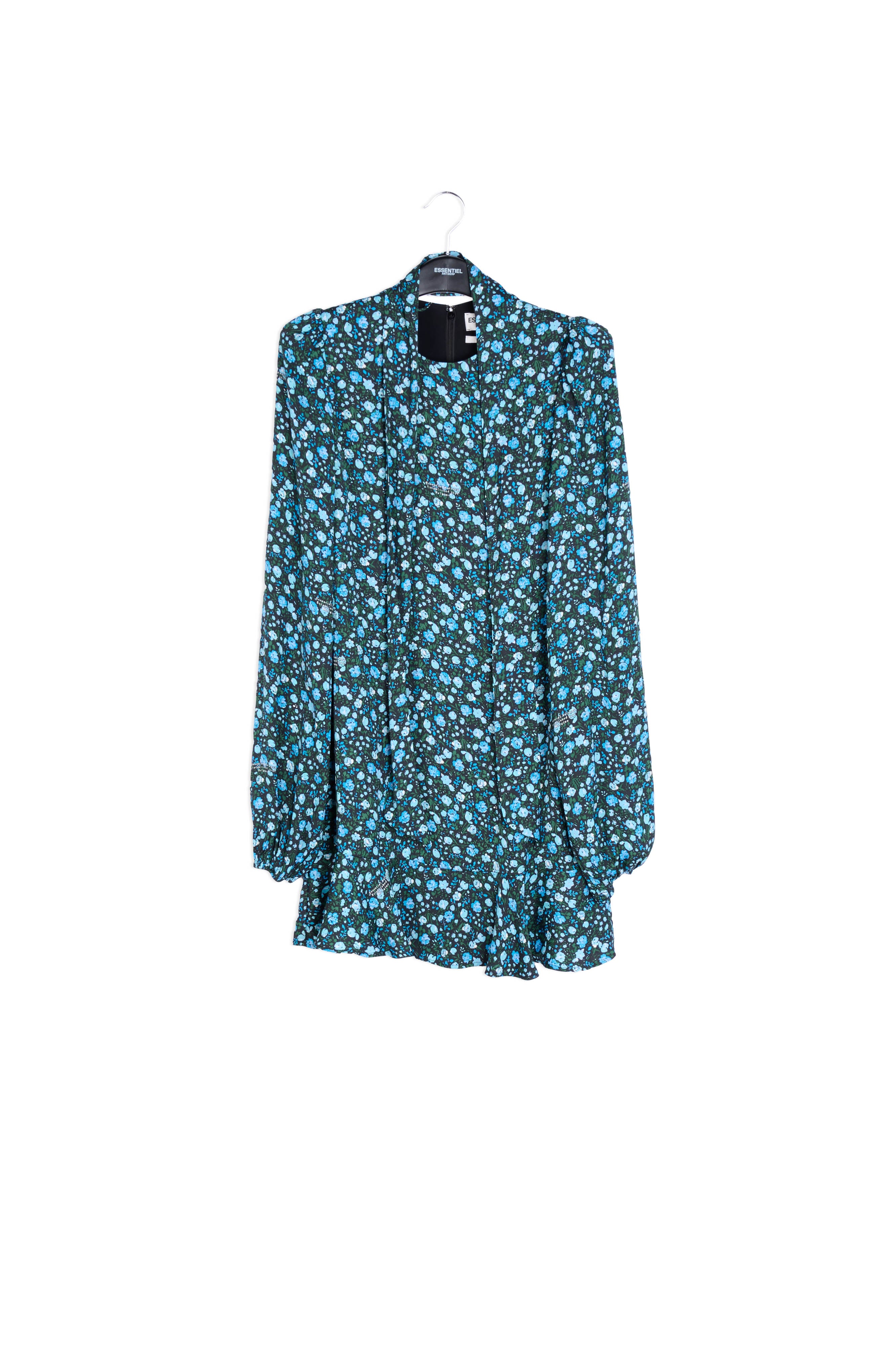 Blauwe mini-jurk met bloemenprint RE—SSENTIEL | Essentiel second hand