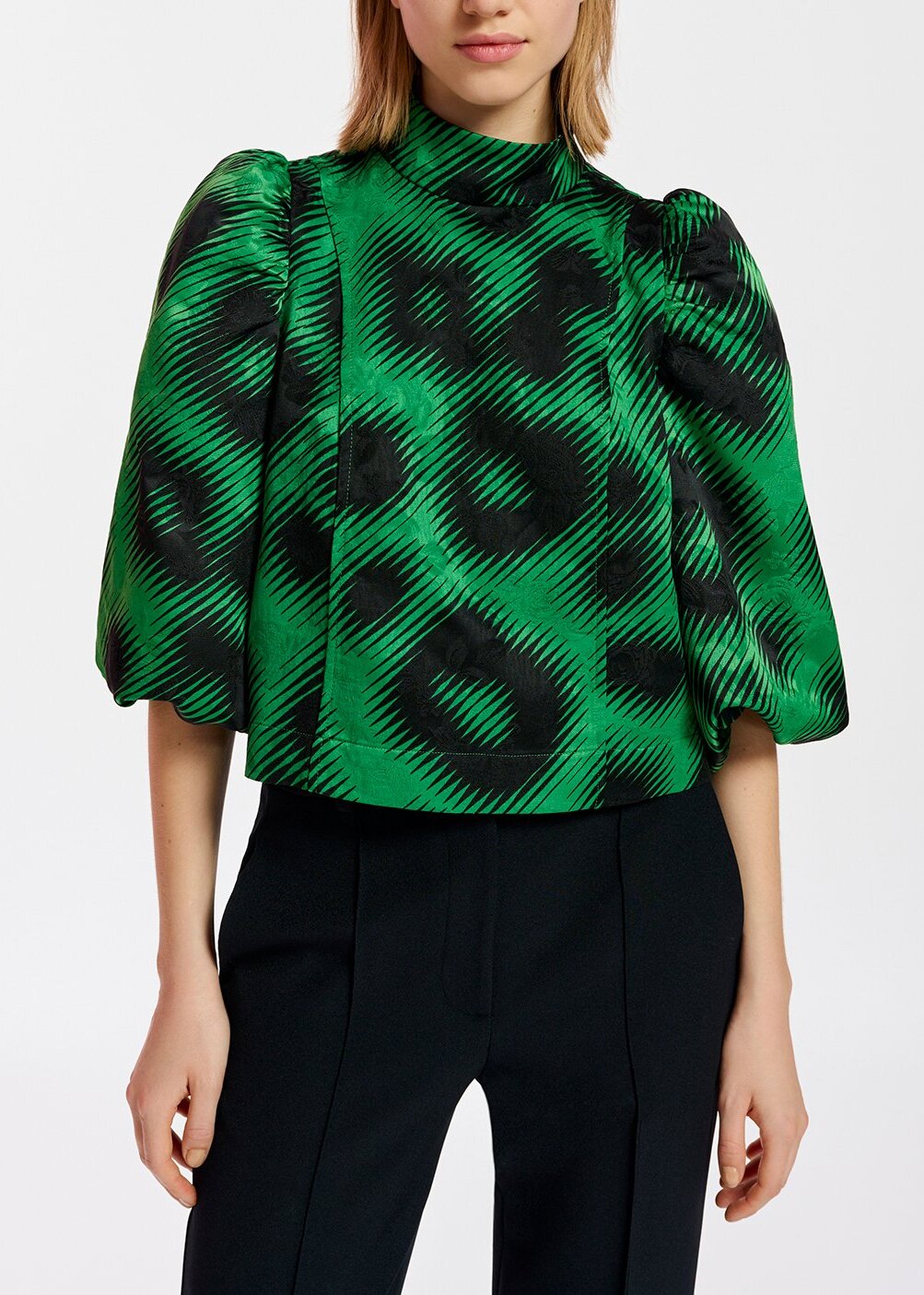 Green jacquard top with leopard print RE—SSENTIEL | Essentiel second hand