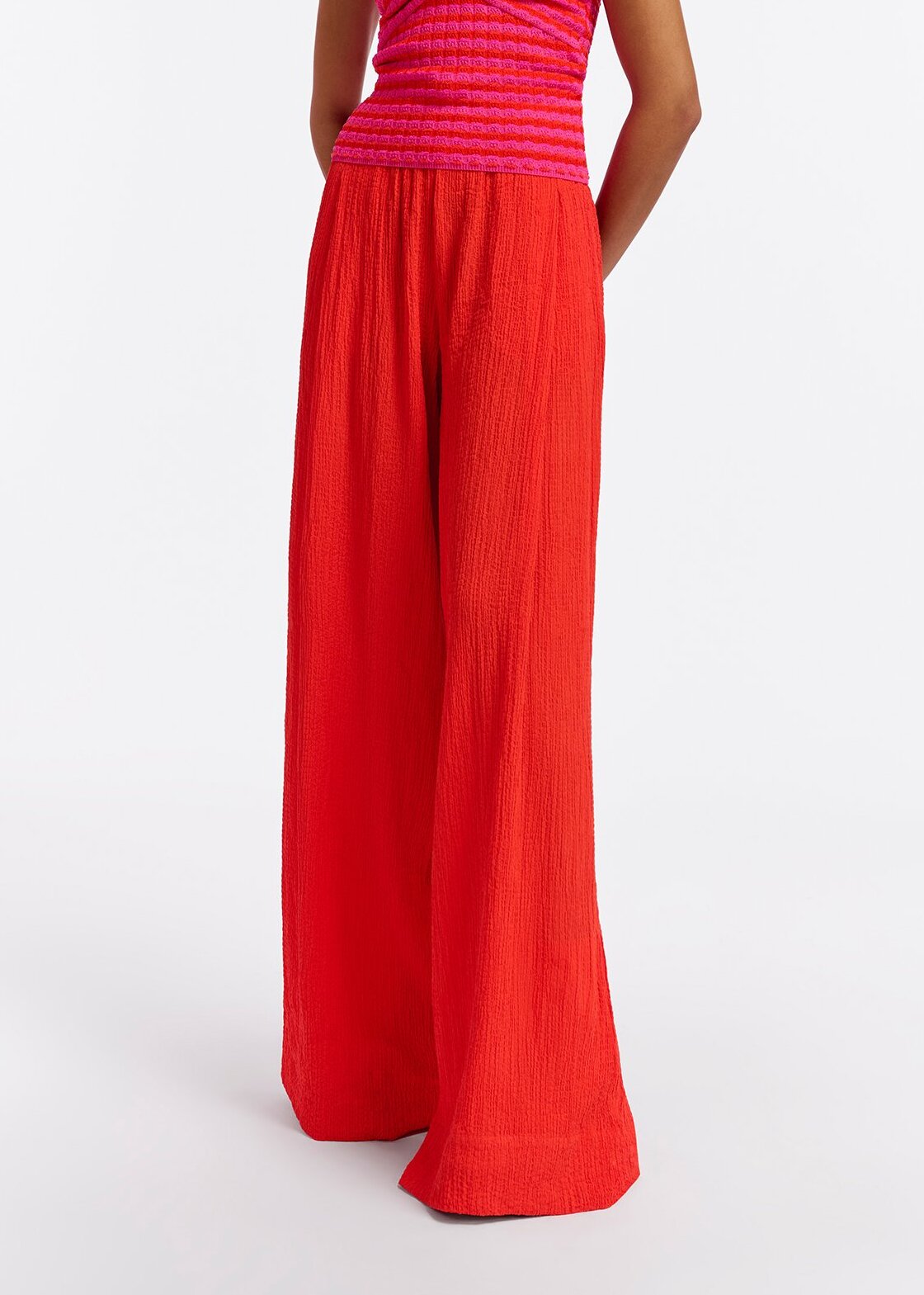 Red wide-leg seersucker pants RE—SSENTIEL | Essentiel second hand