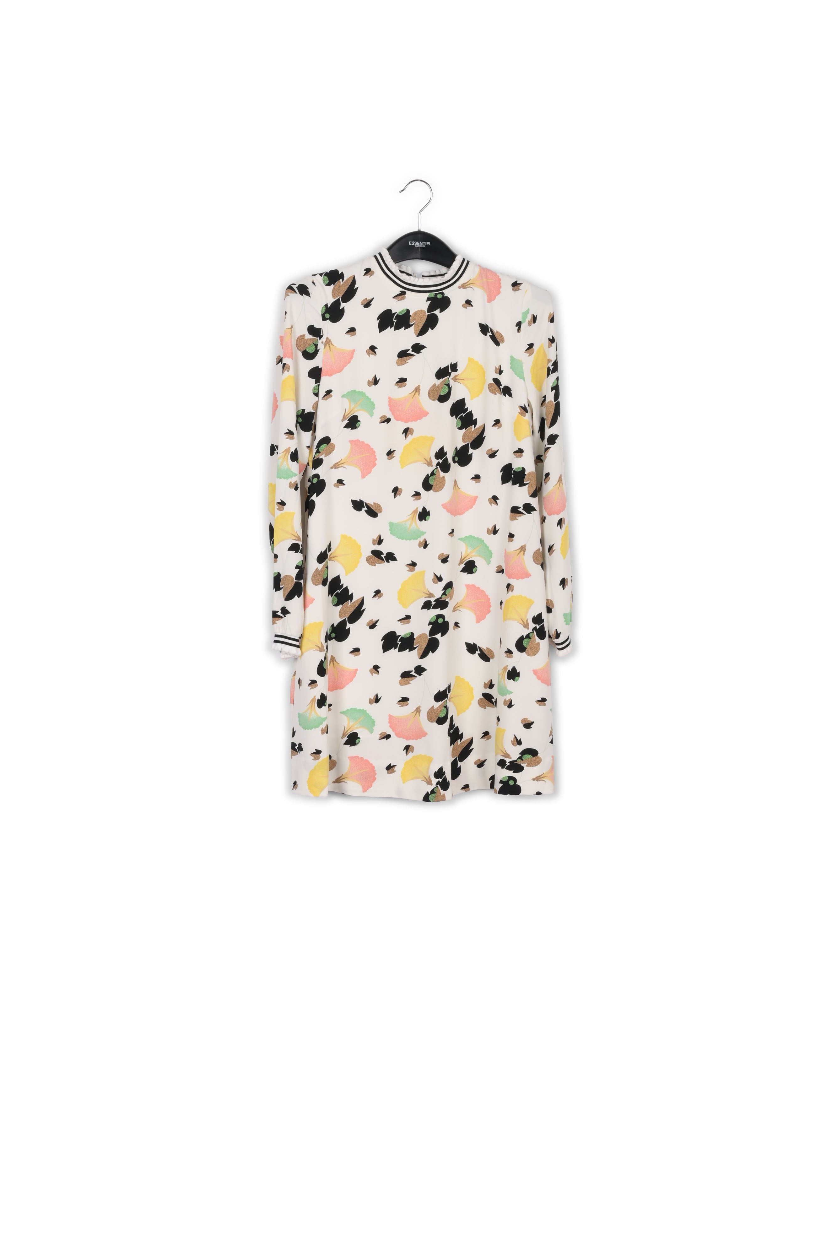 White A-line mini dress with floral print RE—SSENTIEL | Essentiel second hand