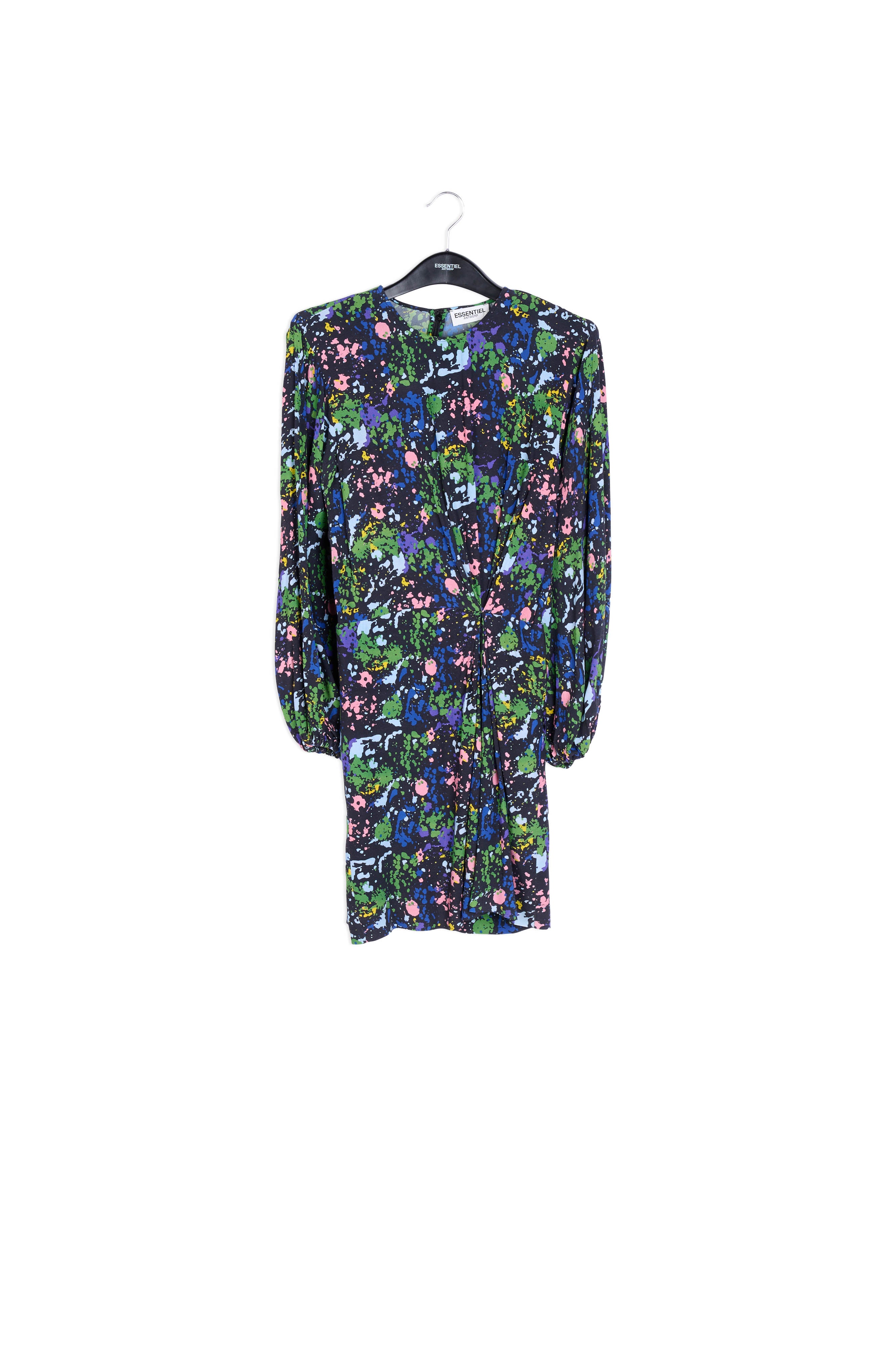Black and blue floral print mini dress RE—SSENTIEL | Essentiel second hand