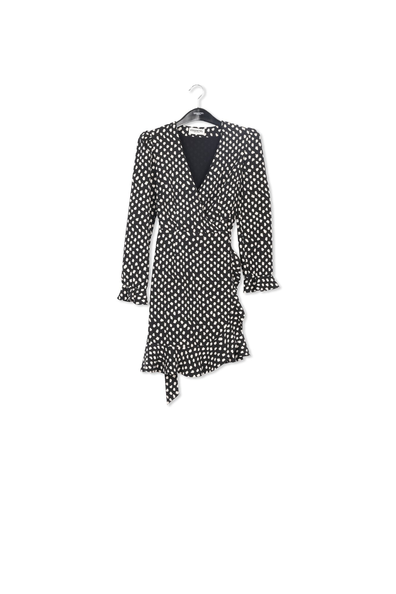 Black polka dot wrap mini dress RE—SSENTIEL | Essentiel second hand