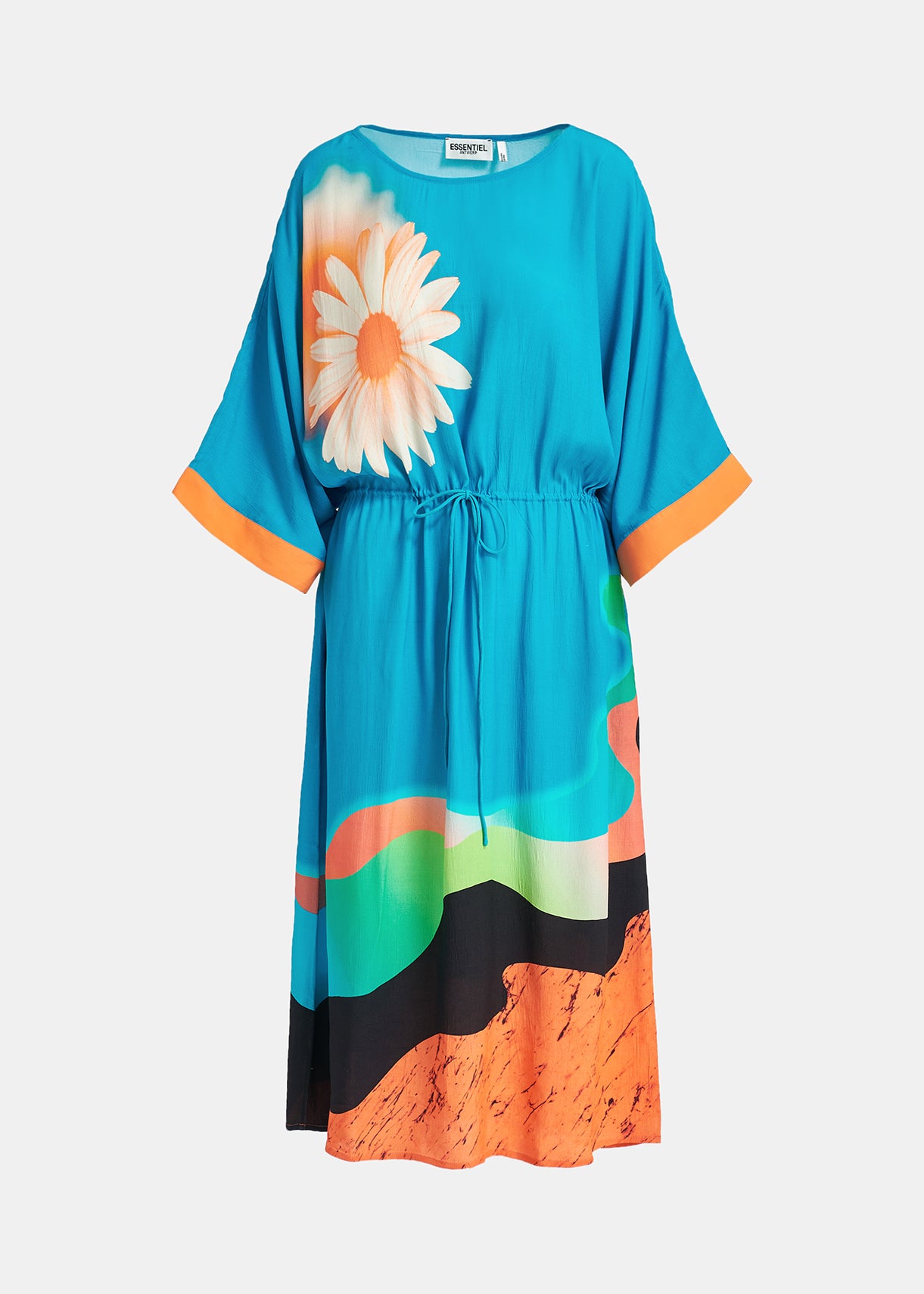 Bleu midi-length dress with multicolor print RE—SSENTIEL | Essentiel second hand
