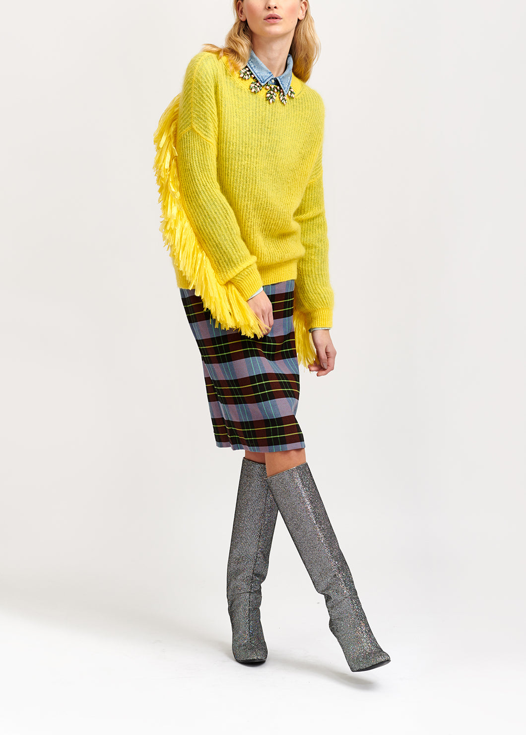 Yellow ribbed-knit sweater with fringed sleeves RE—SSENTIEL | Essentiel second hand