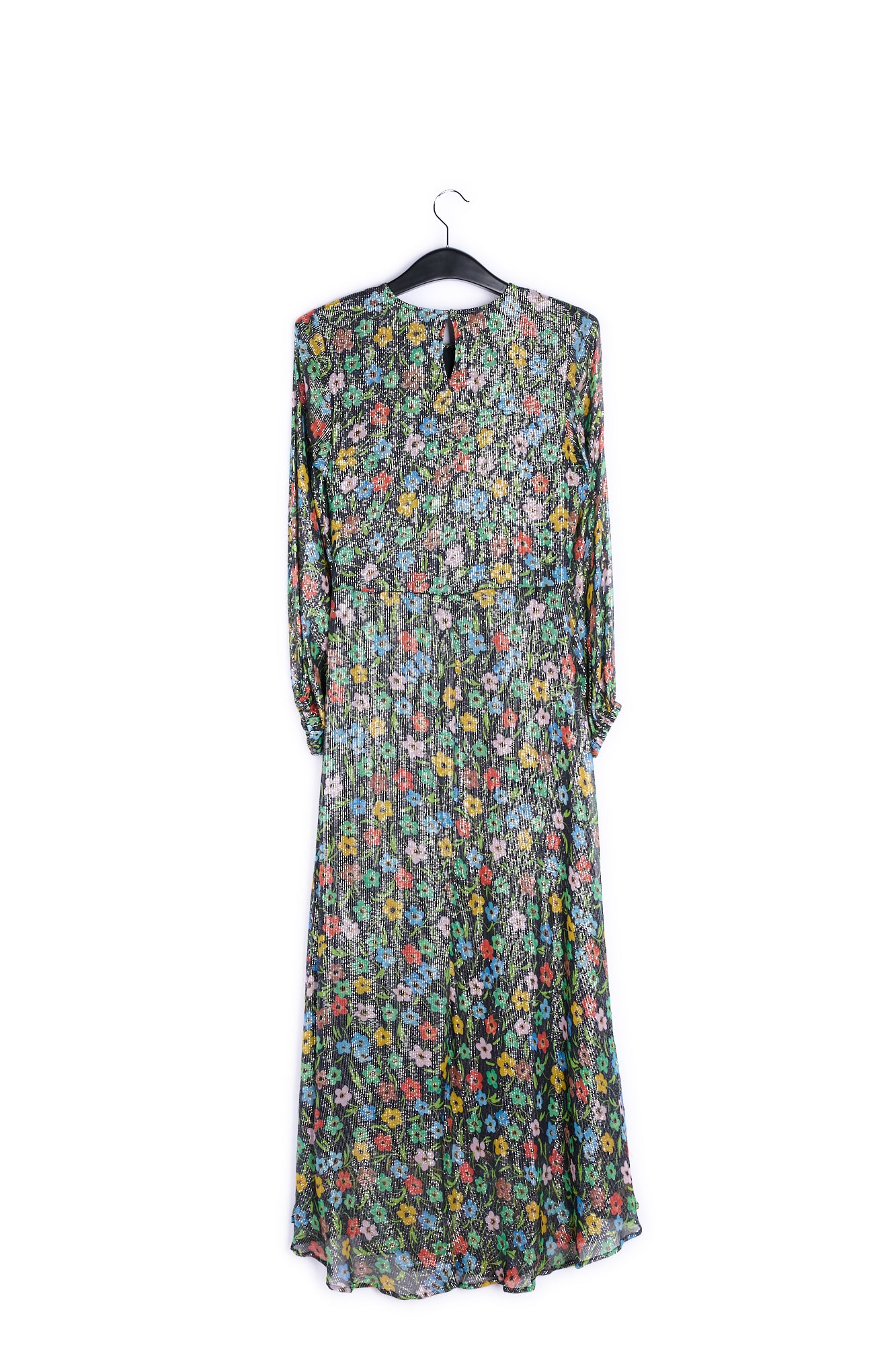 Black floral print midi dress with shiny thread RE—SSENTIEL | Essentiel second hand