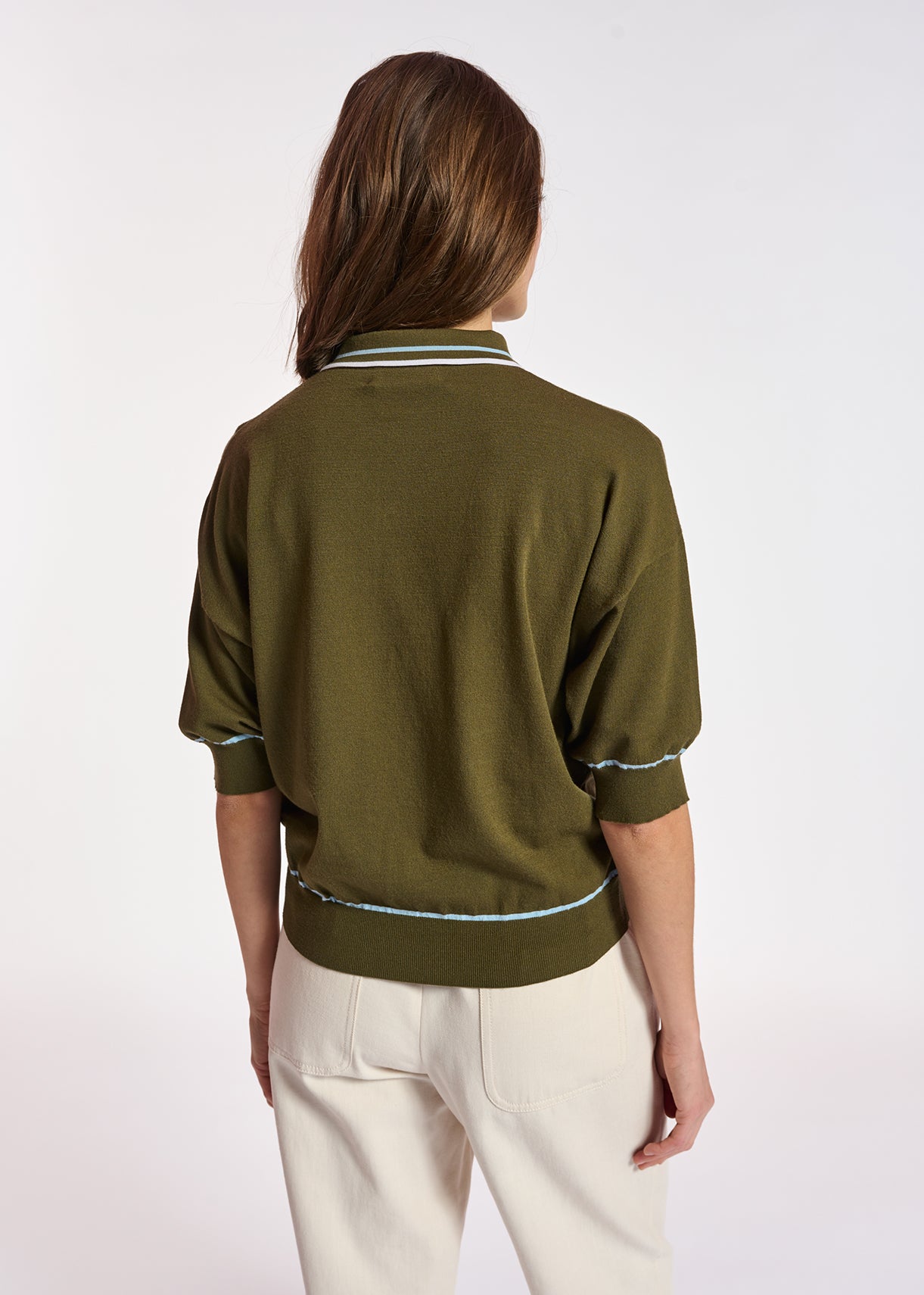 Khaki knitted polo top RE—SSENTIEL | Essentiel second hand