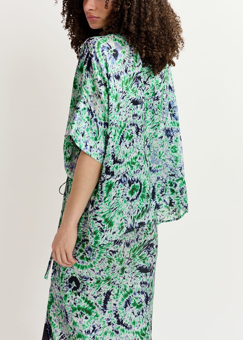Green and navy blue tie-dye printed oversized top RE—SSENTIEL | Essentiel second hand