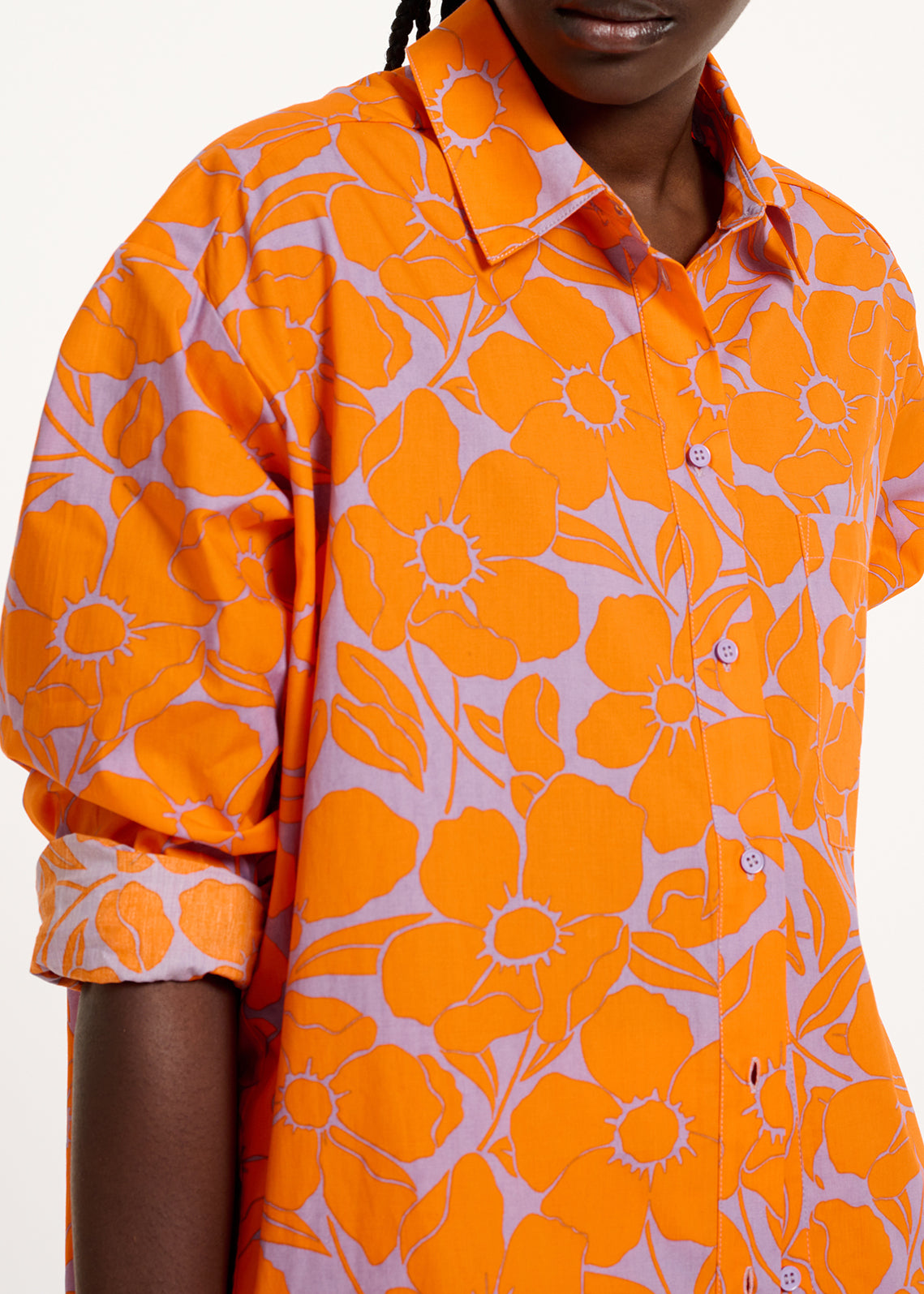 Lilac and orange cotton shirt with floral print RE—SSENTIEL | Essentiel second hand