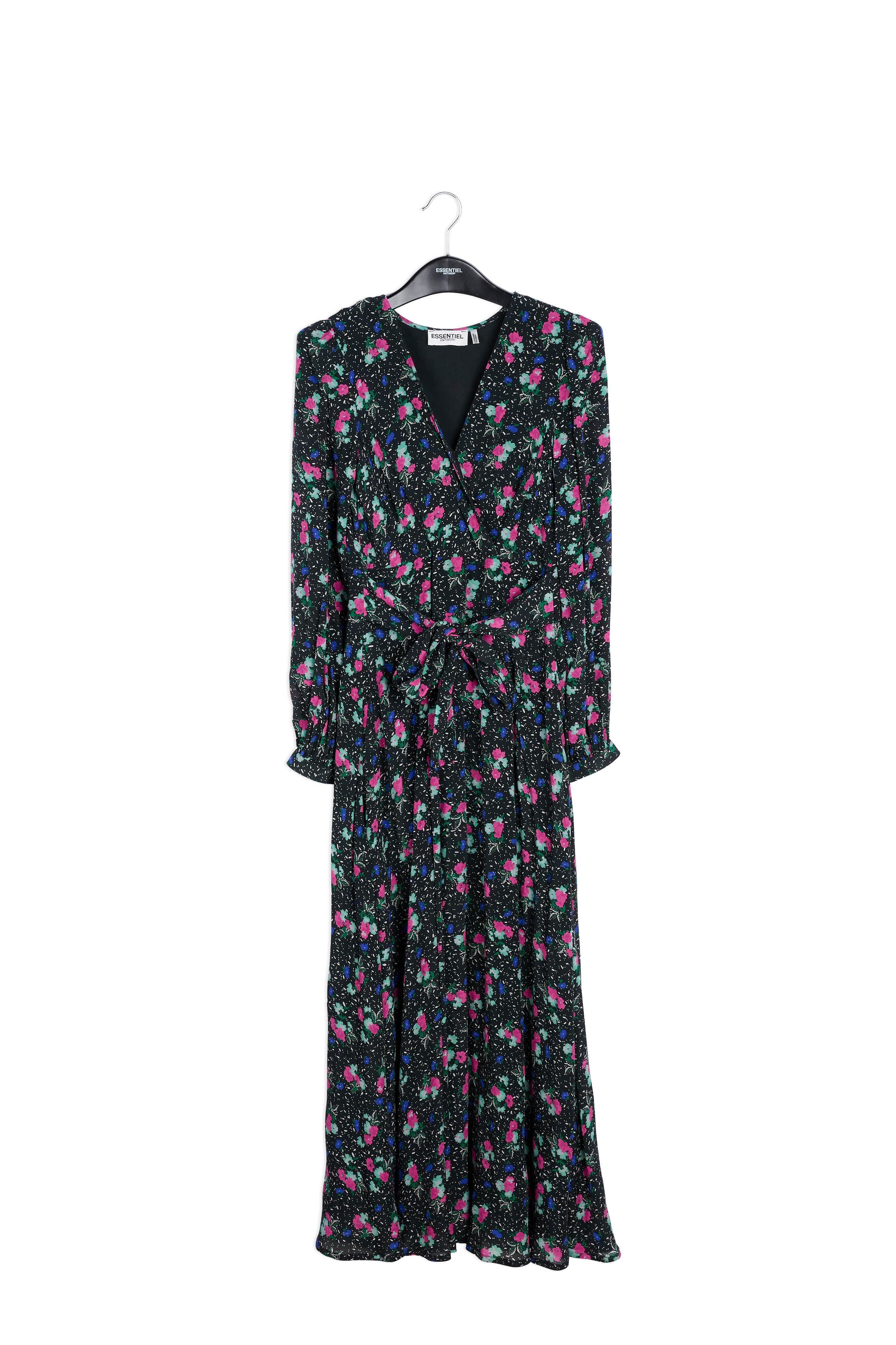 Black floral-print wrap maxi dress RE—SSENTIEL | Essentiel second hand