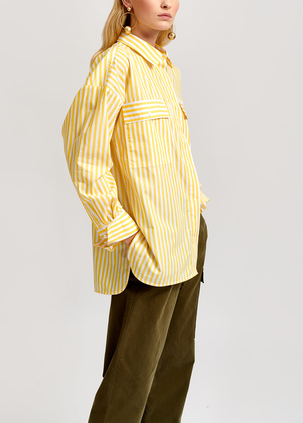 Oversized katoenen hemd met wit en geel streepmotief RE—SSENTIEL | Essentiel second hand