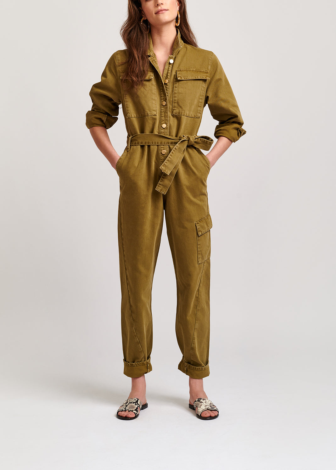 Army green denim jumpsuit RE—SSENTIEL | Essentiel second hand
