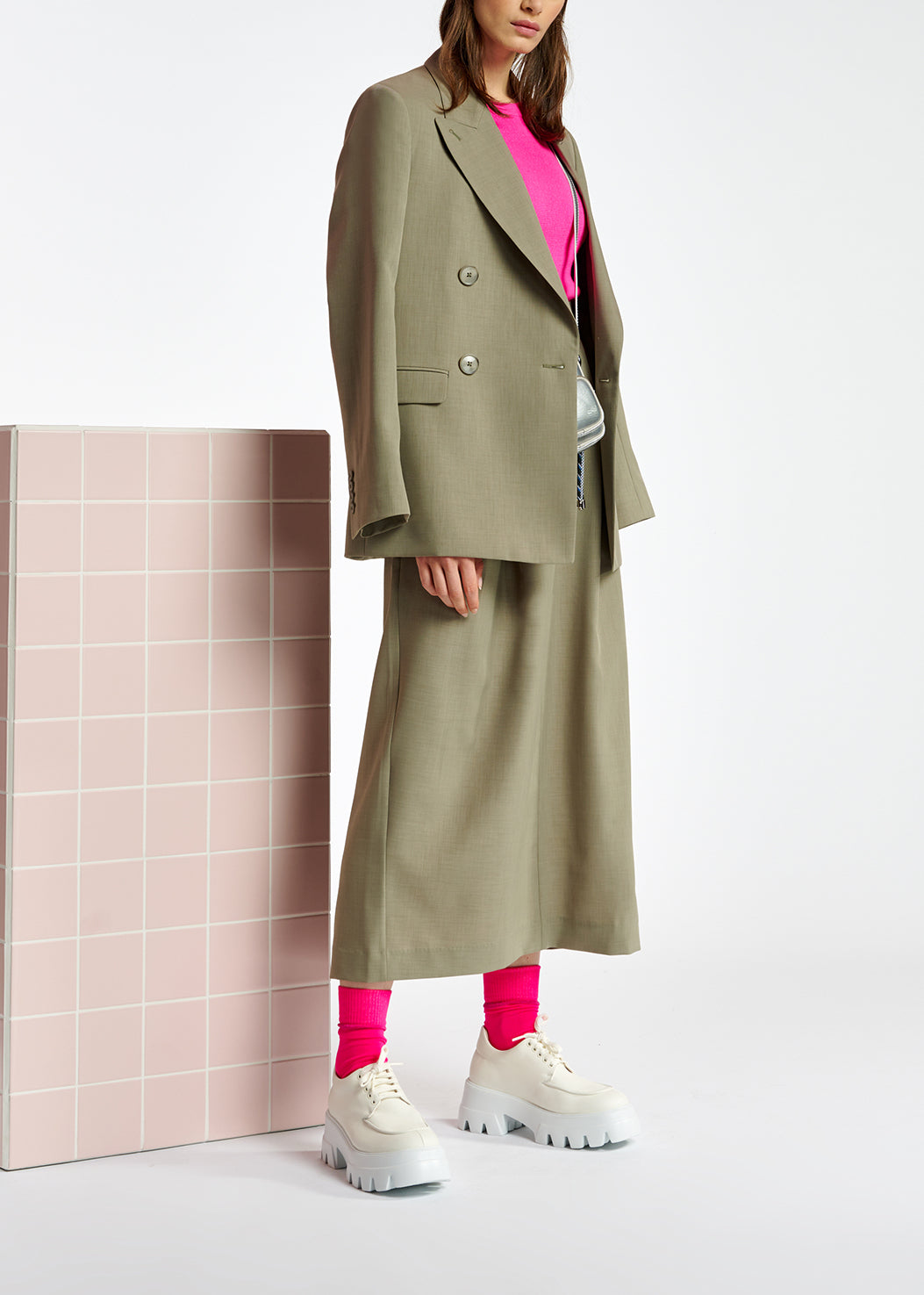 Khaki double-breasted blazer RE—SSENTIEL | Essentiel second hand