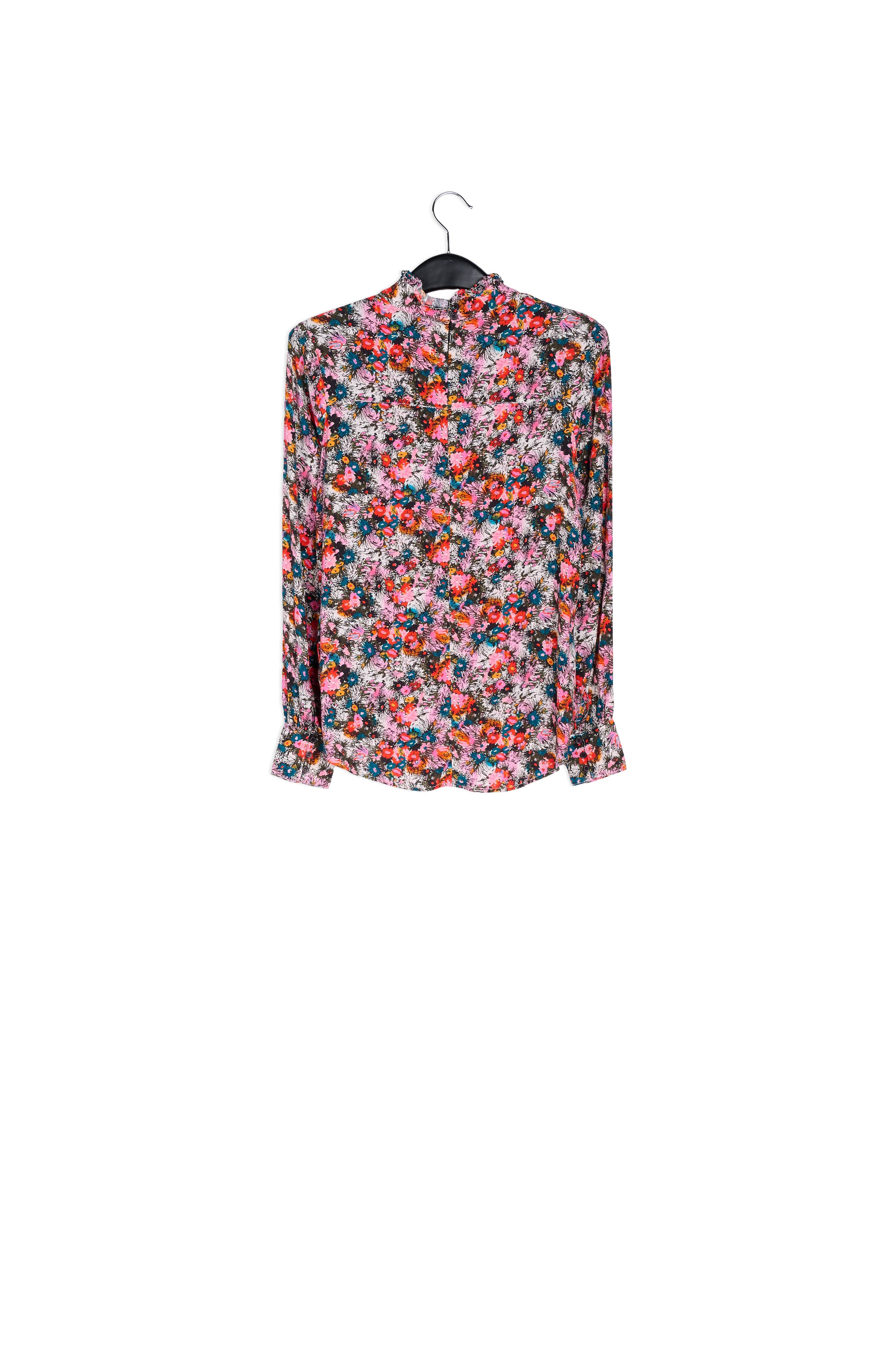 Roze top met bloemenprint en ruchekraag RE—SSENTIEL | Essentiel second hand