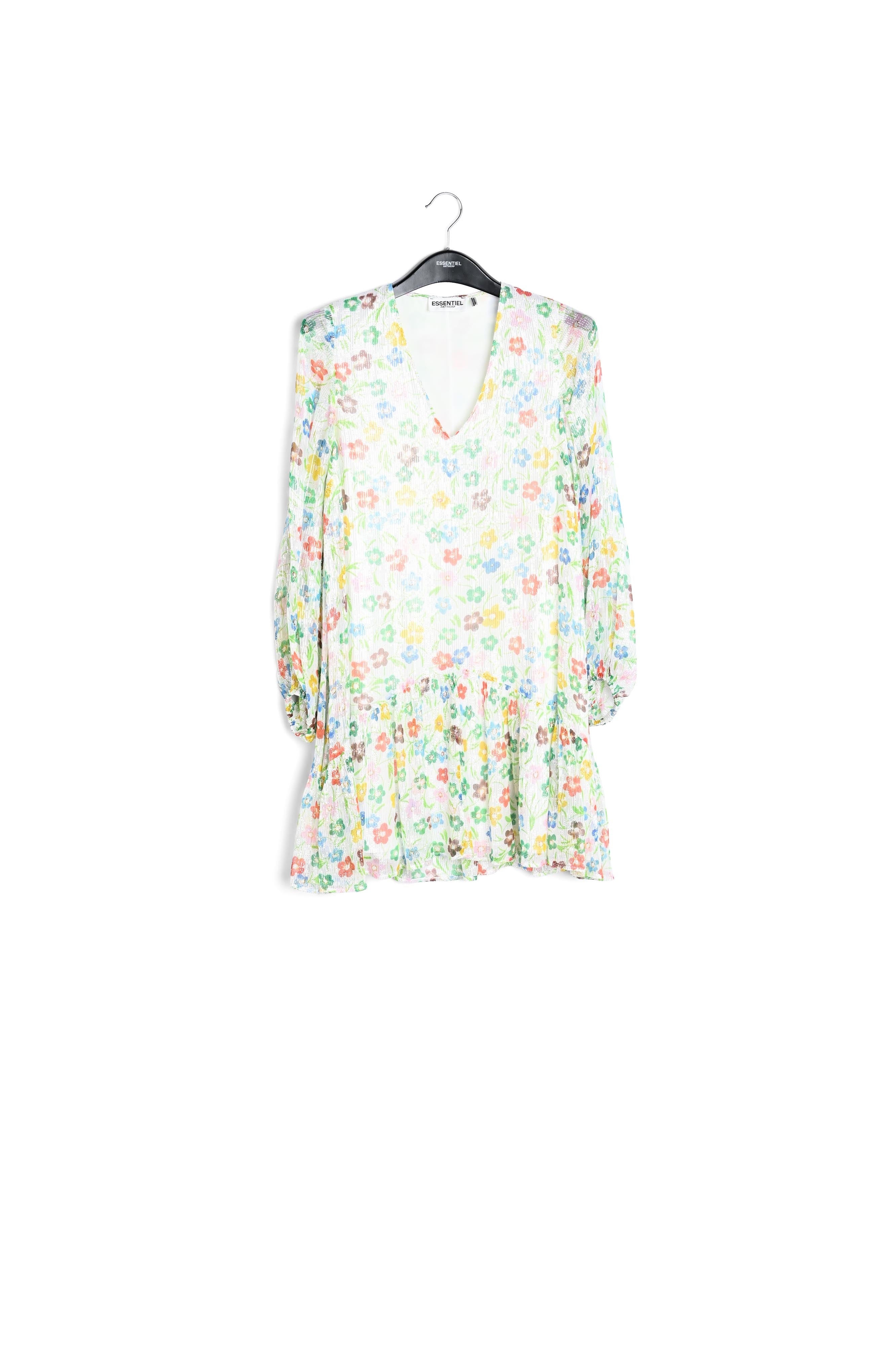 Off-white floral print dress with flared hem RE—SSENTIEL | Essentiel second hand