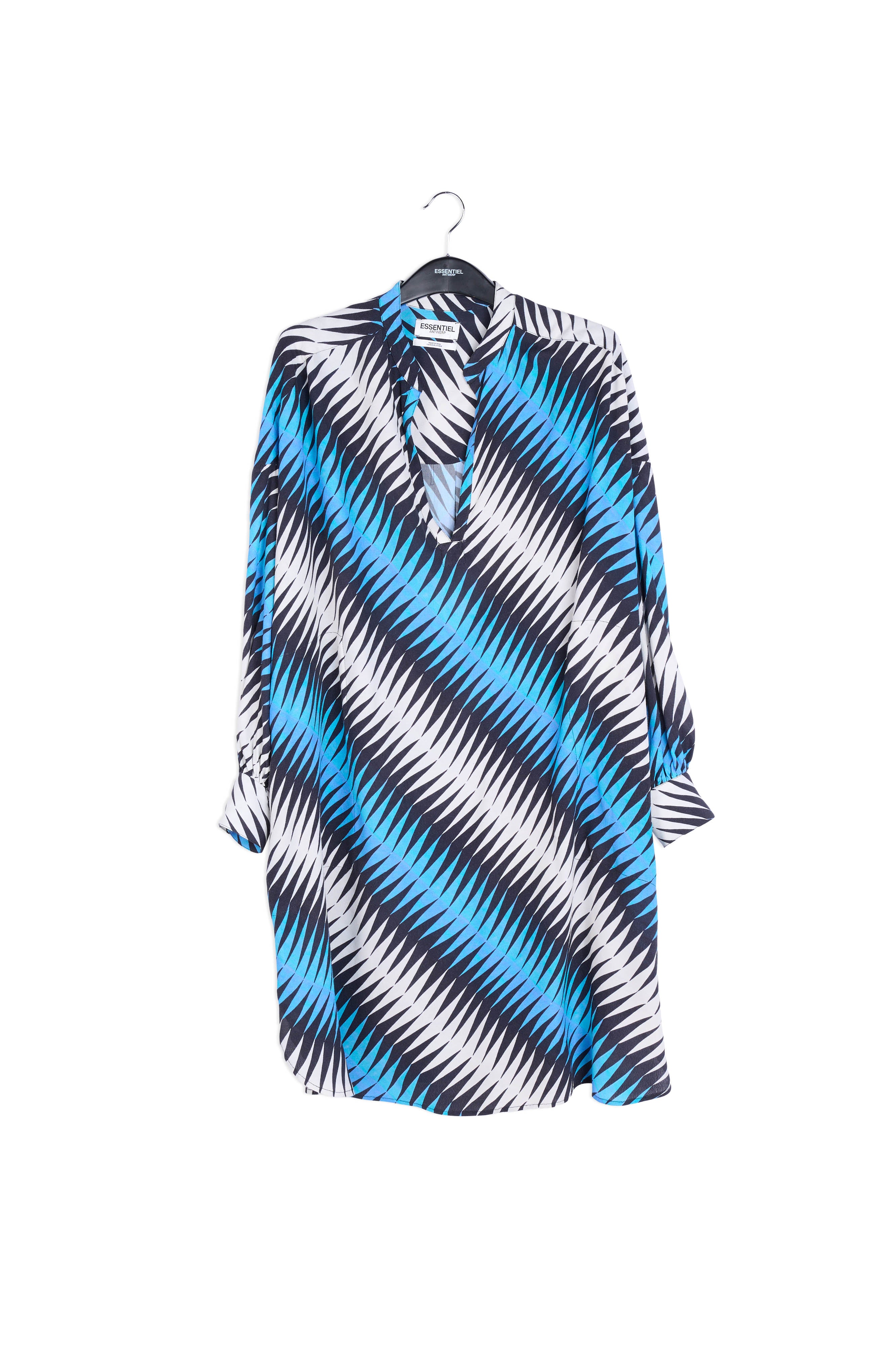 Blue, black and white graphic print knee-length dress RE—SSENTIEL | Essentiel second hand