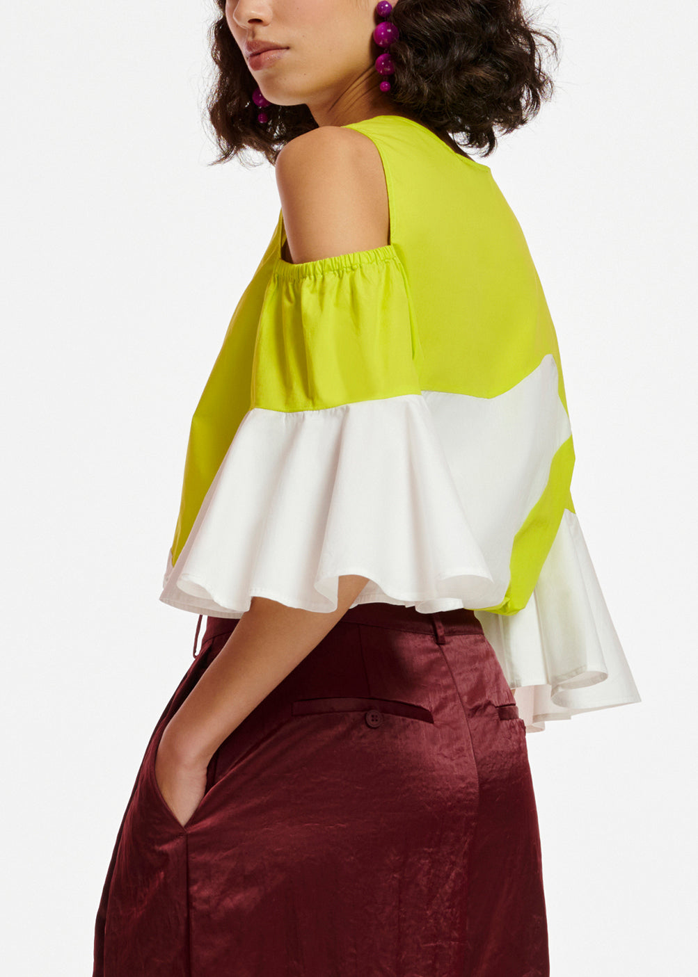 Top en coton popeline vert citron et blanc RE—SSENTIEL | Essentiel second hand