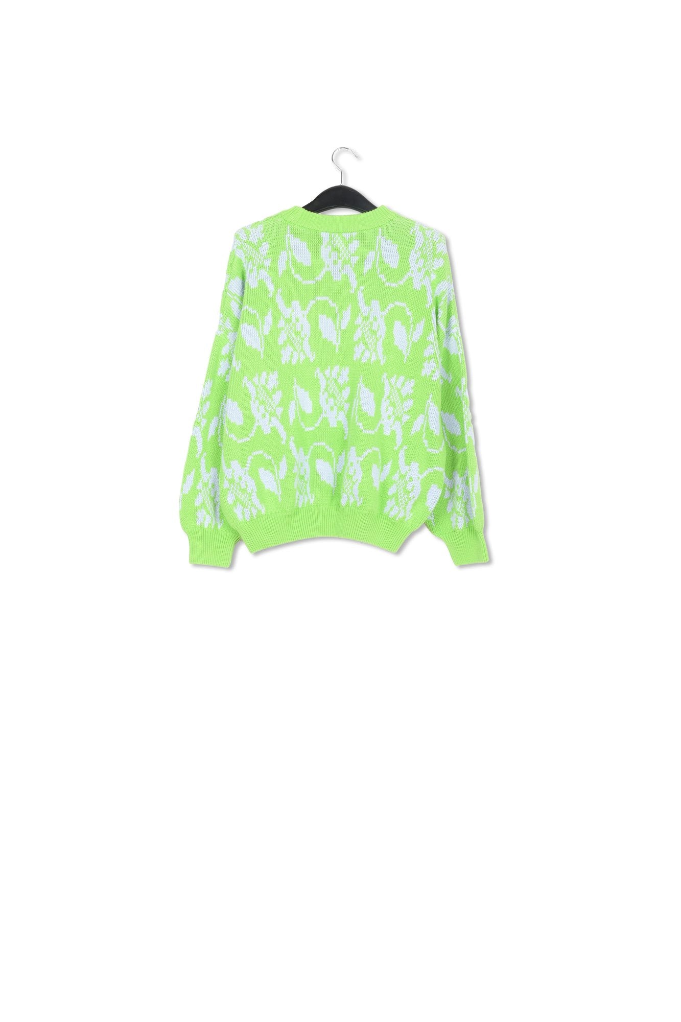 Green and light blue floral-jacquard knit sweater RE—SSENTIEL | Essentiel second hand