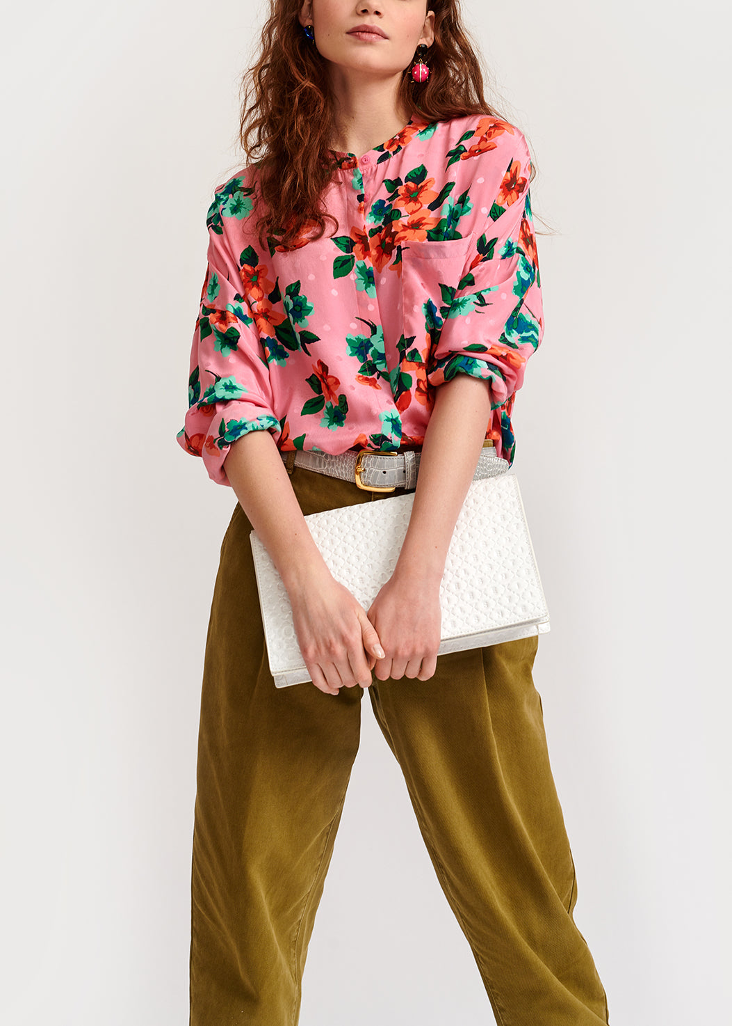 Pink floral and polka dot silk buttoned blouse RE—SSENTIEL | Essentiel second hand