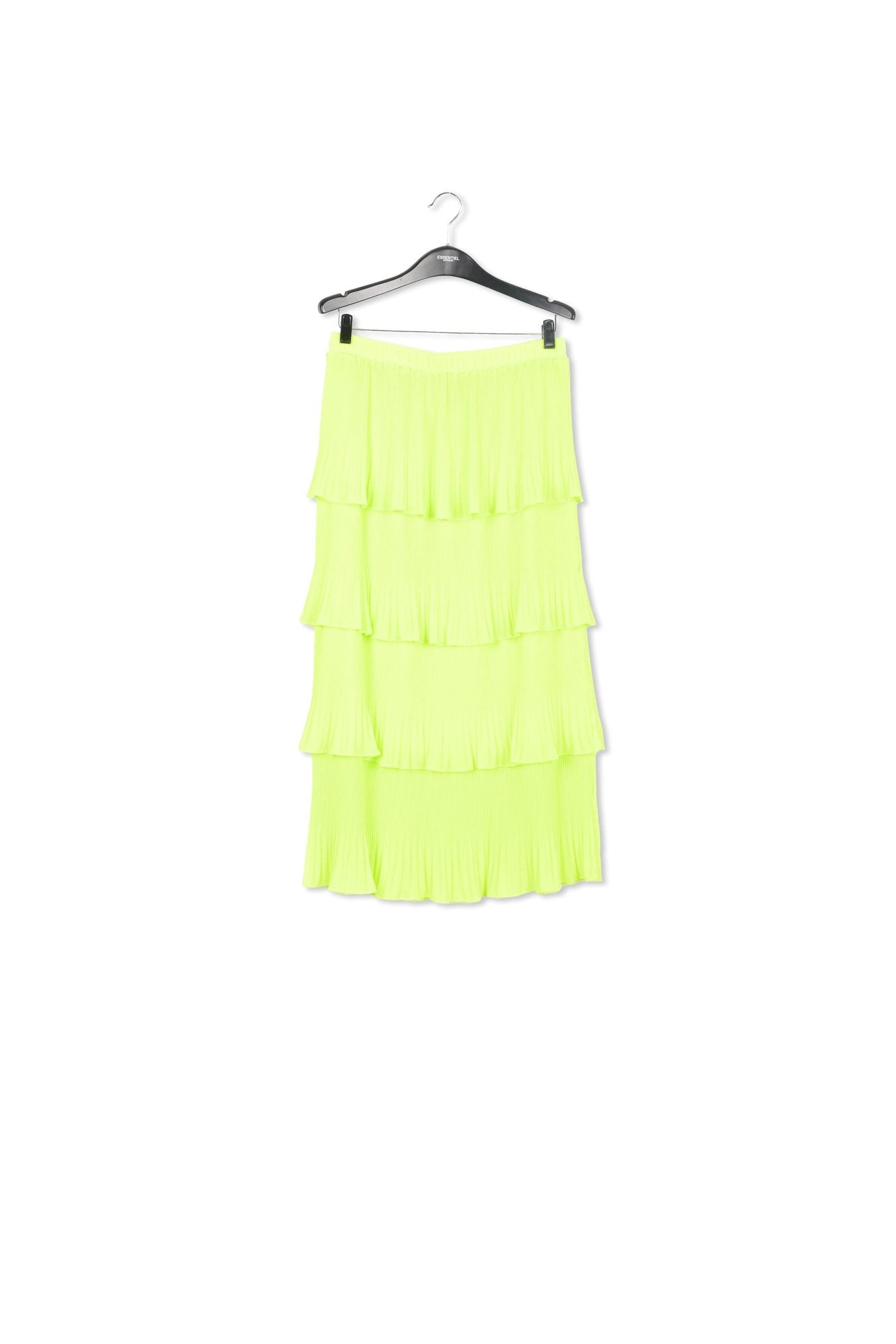Neon yellow ruffled plissé midi-length skirt RE—SSENTIEL | Essentiel second hand