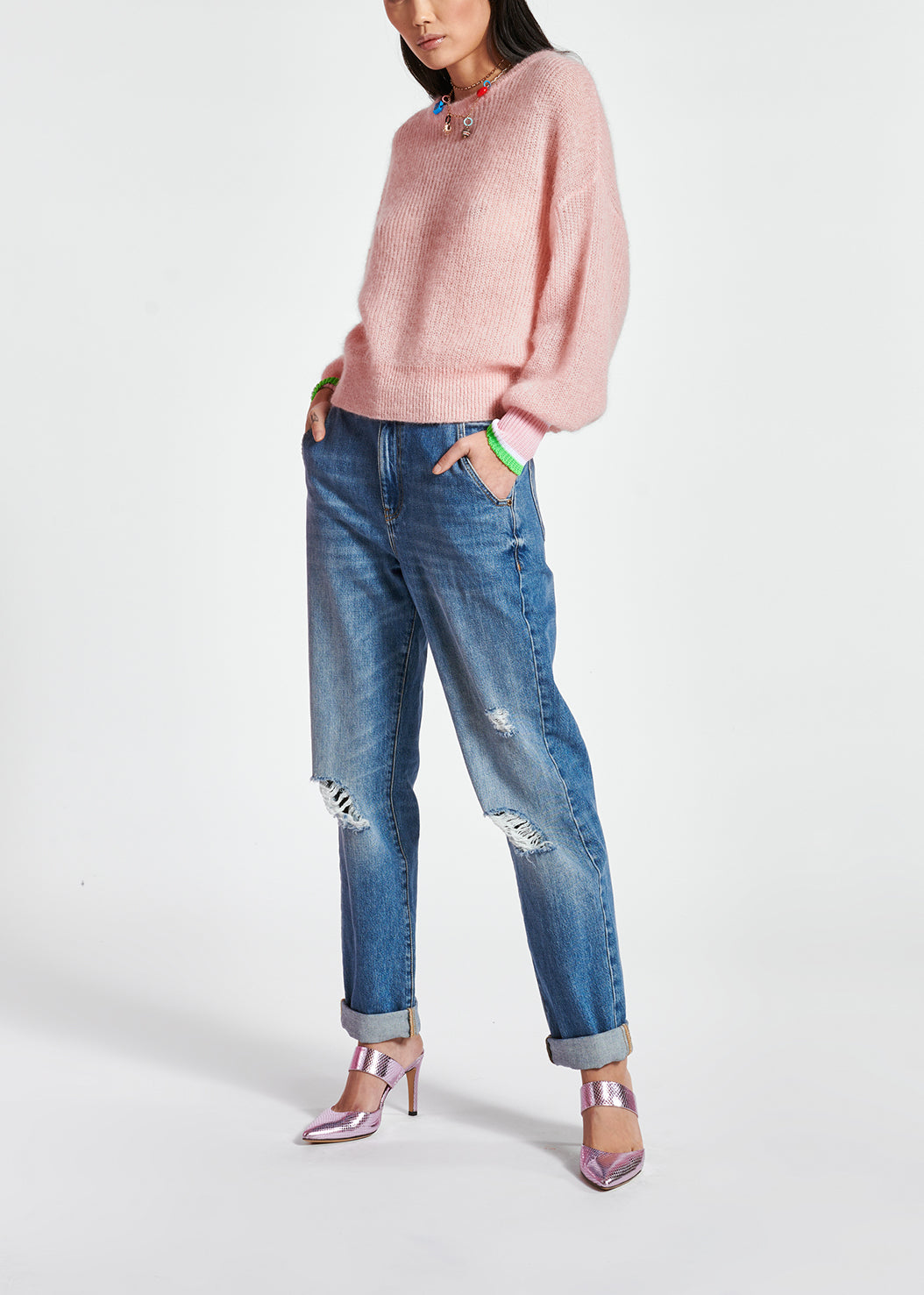 Light pink mohair and wool blend sweater RE—SSENTIEL | Essentiel second hand