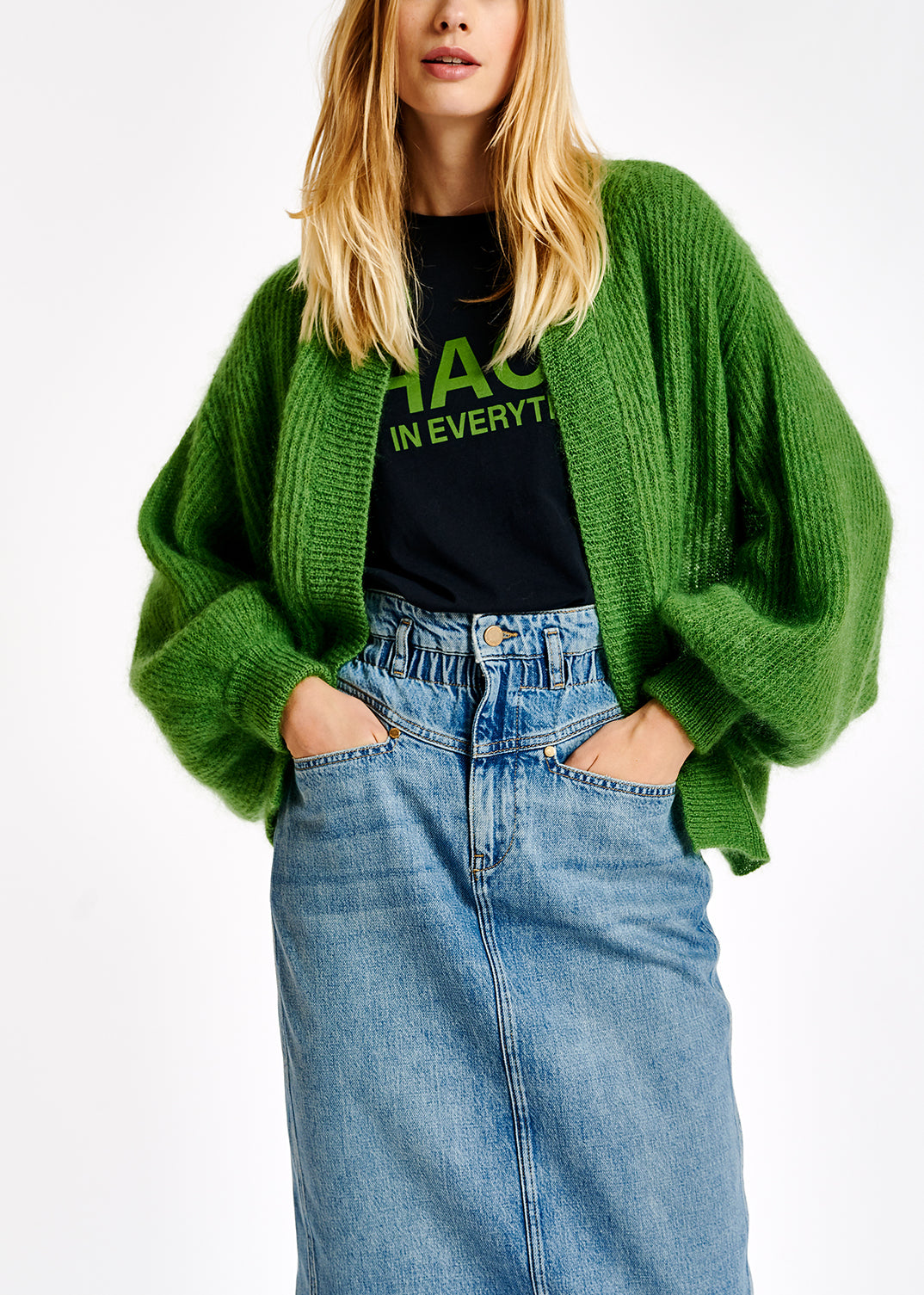 Cardigan vert en mohair et laine RE—SSENTIEL | Essentiel second hand