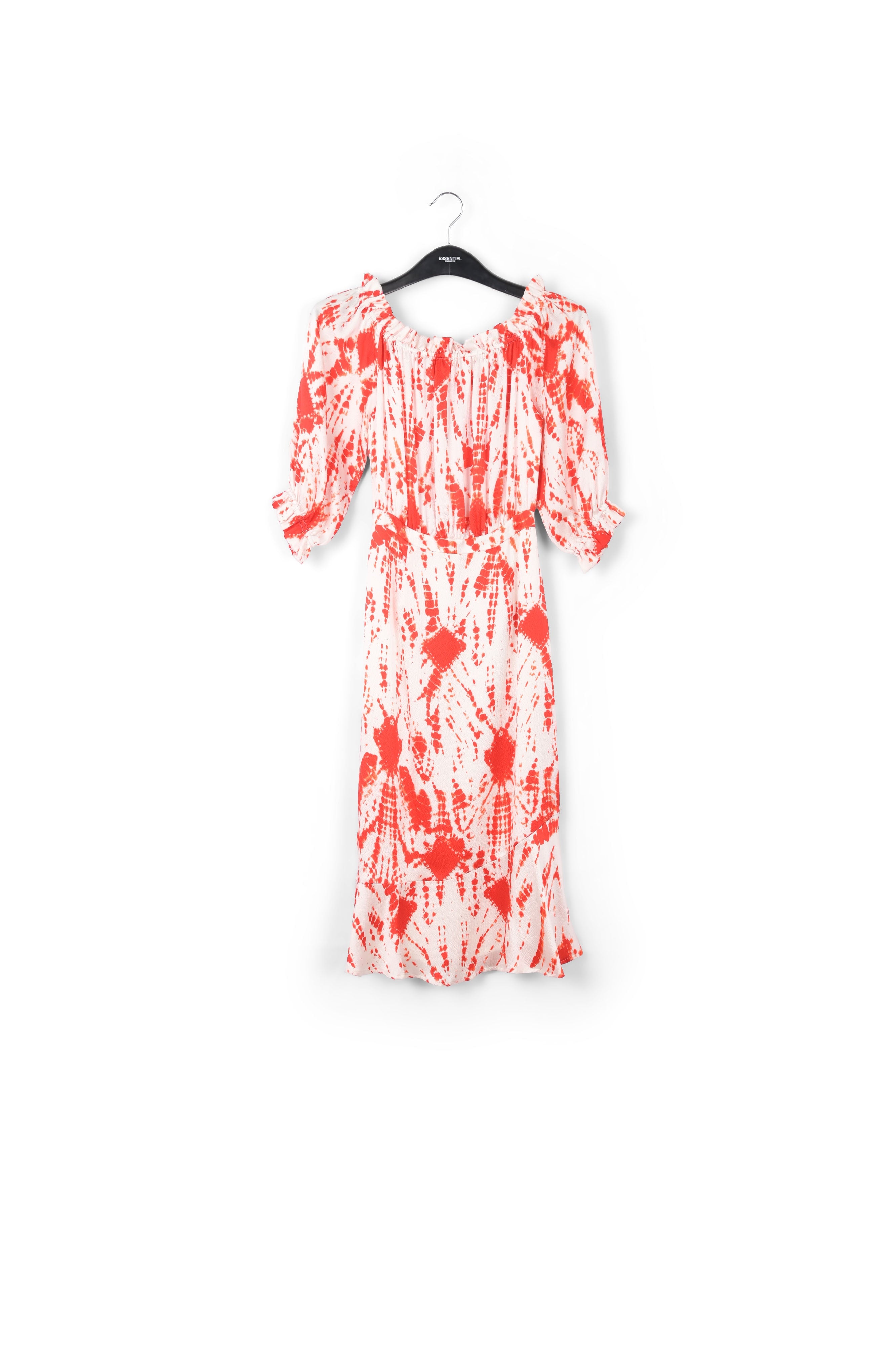 Off-white and green tie-dyed off-the-shoulder silk dress RE—SSENTIEL | Essentiel second hand