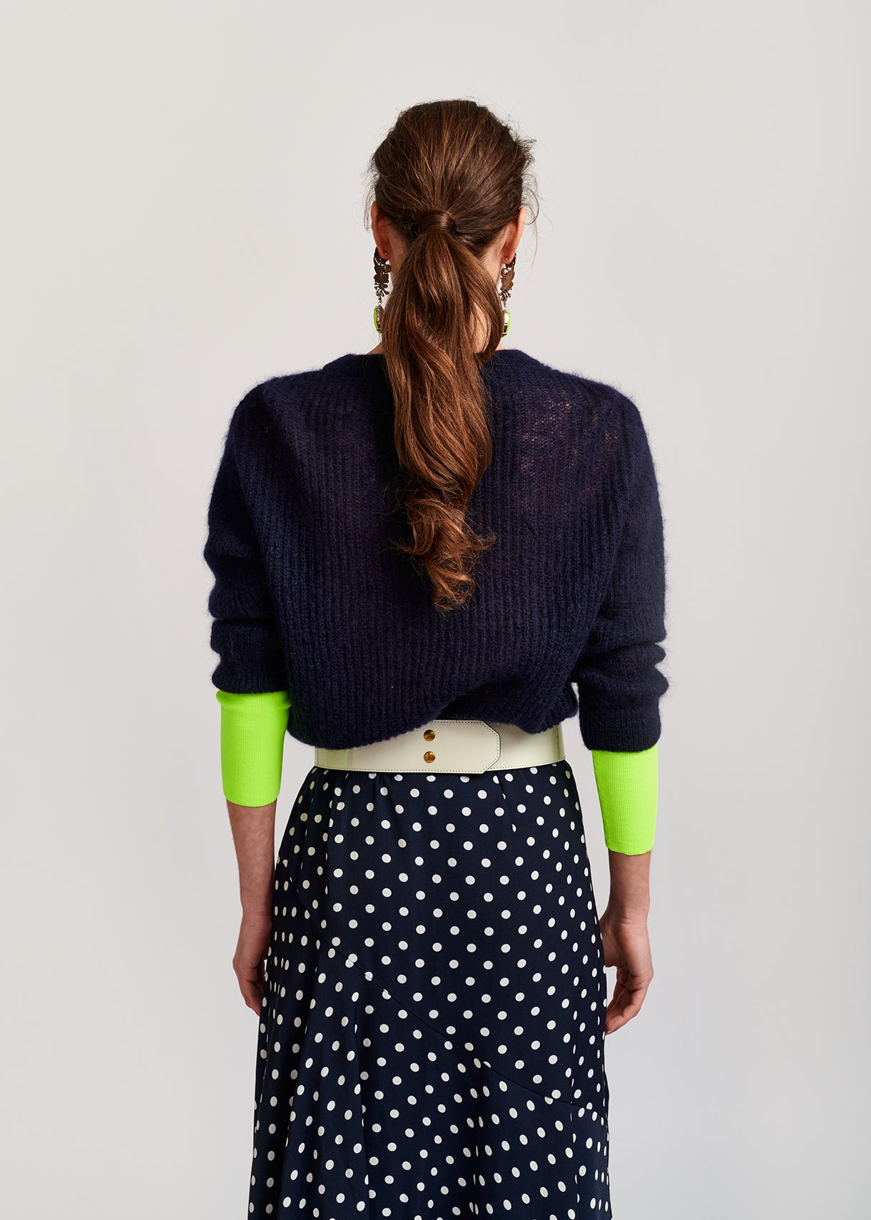 Dark blue polka dot midi skirt RE—SSENTIEL | Essentiel second hand