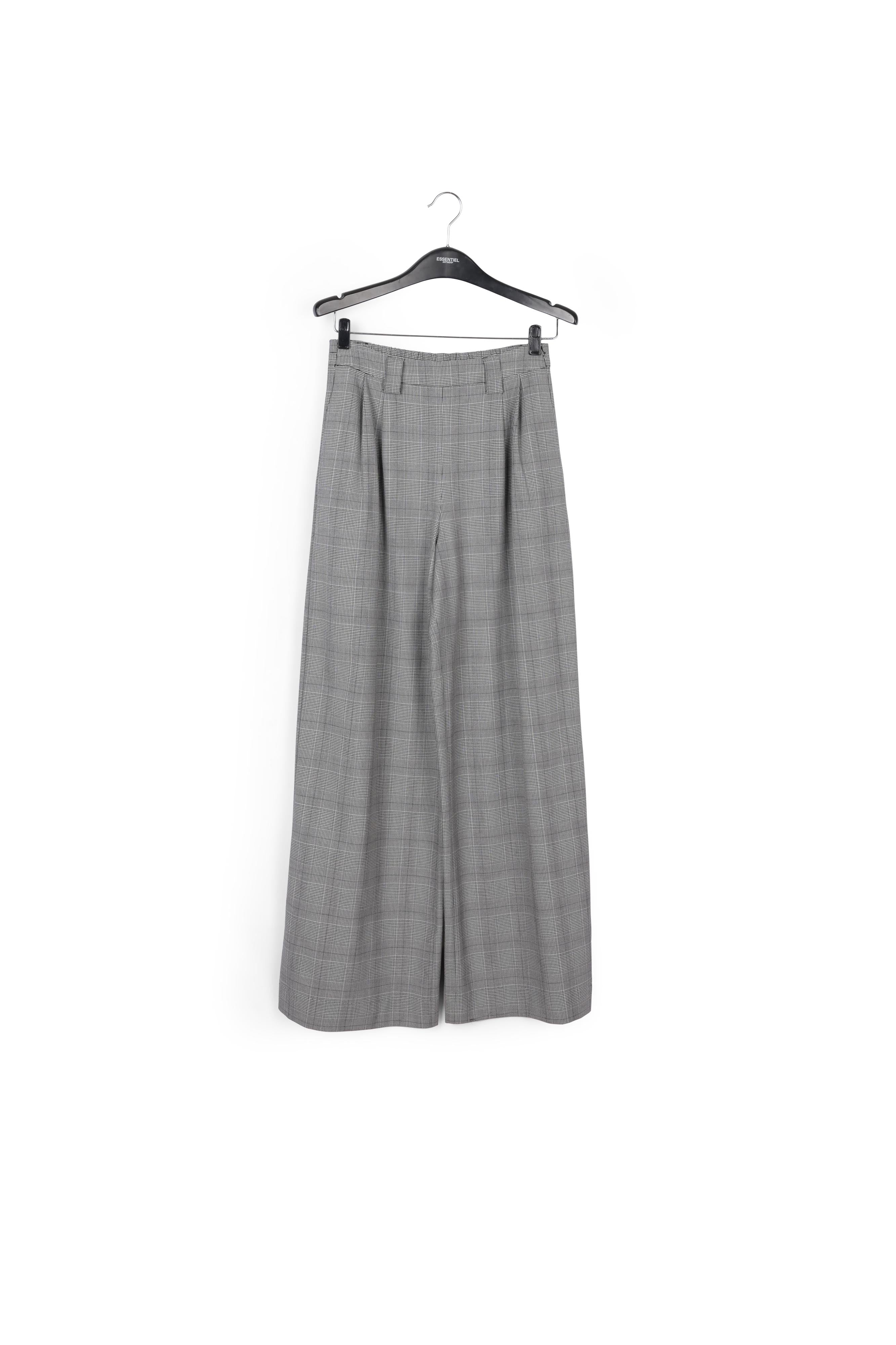 Grey wide-leg pants with check motif RE—SSENTIEL | Essentiel second hand