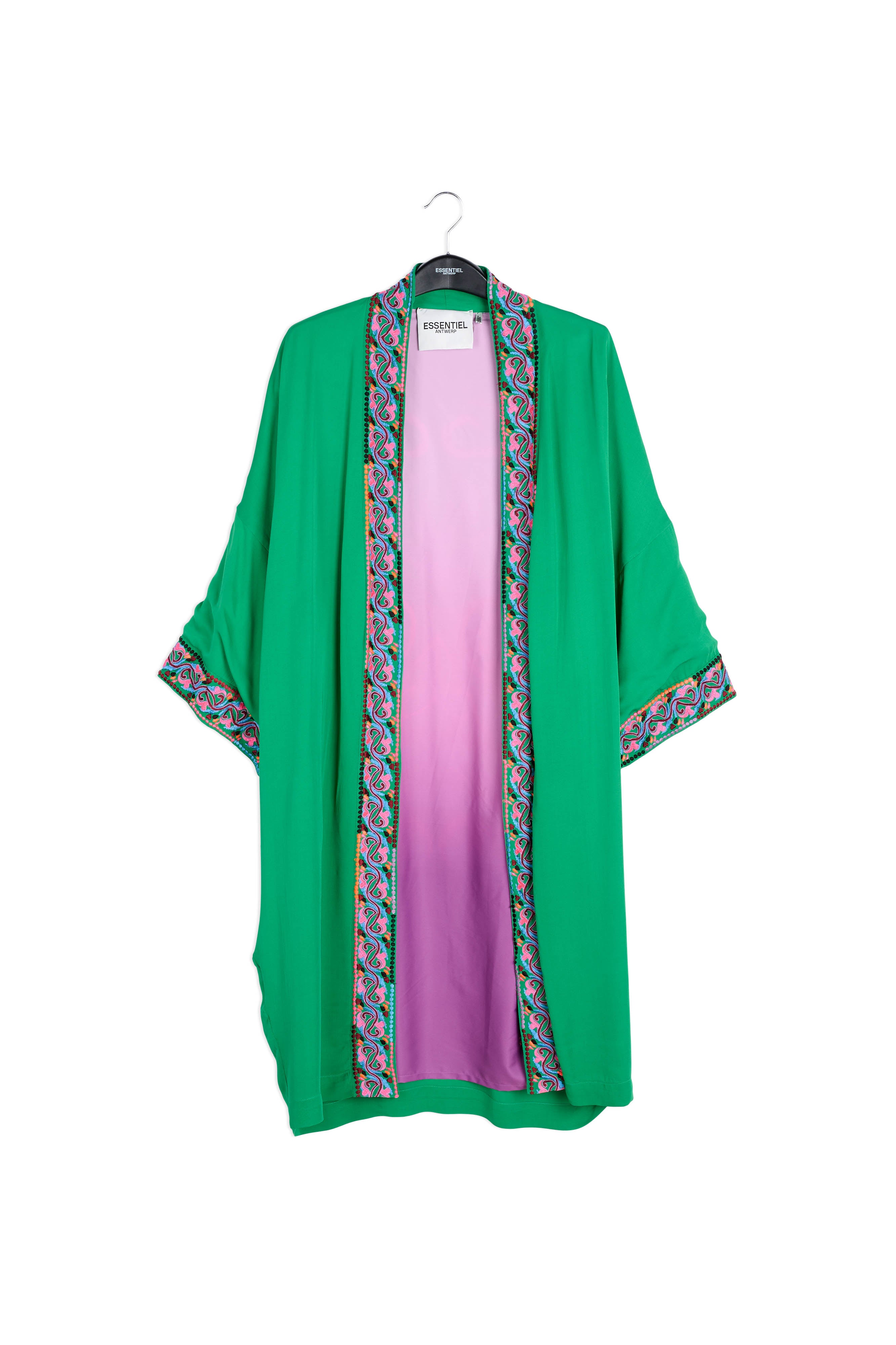 Green kimono with colorful embroideries RE—SSENTIEL | Essentiel second hand