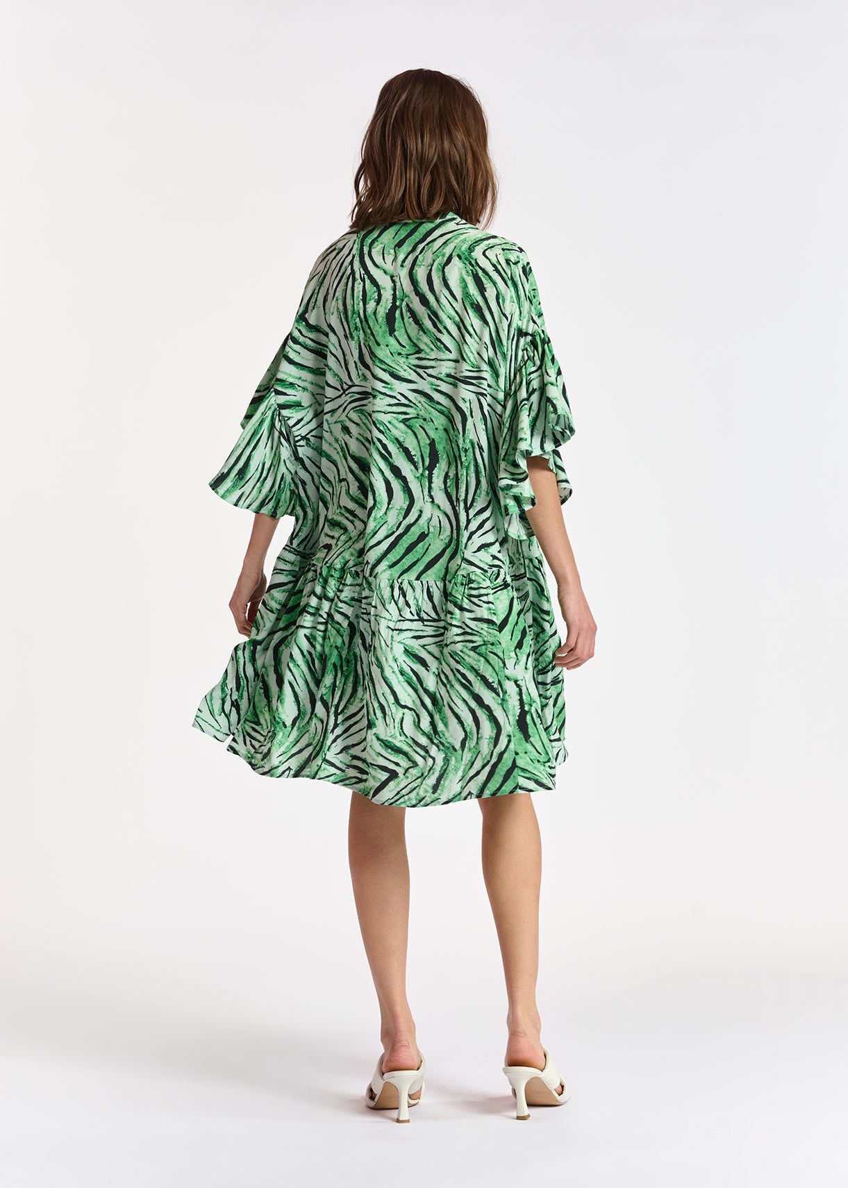 Muntgroene mini-jurk met tijgerprint RE—SSENTIEL | Essentiel second hand