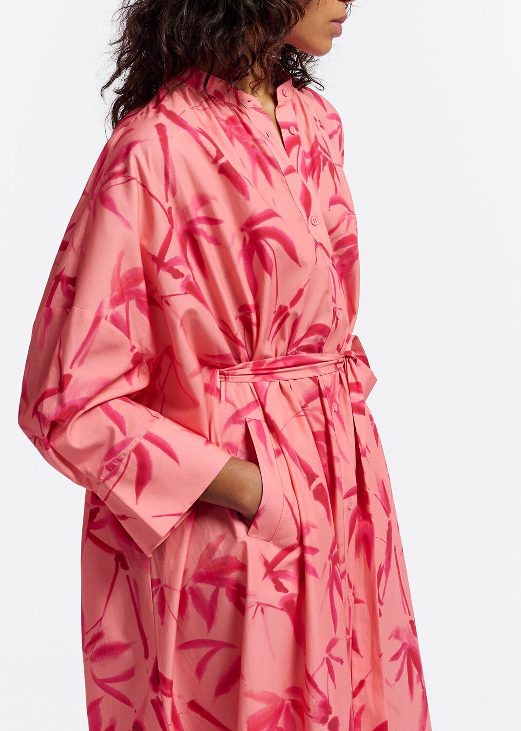 Peach and pink maxi-length dress with palm leaf print RE—SSENTIEL | Essentiel second hand