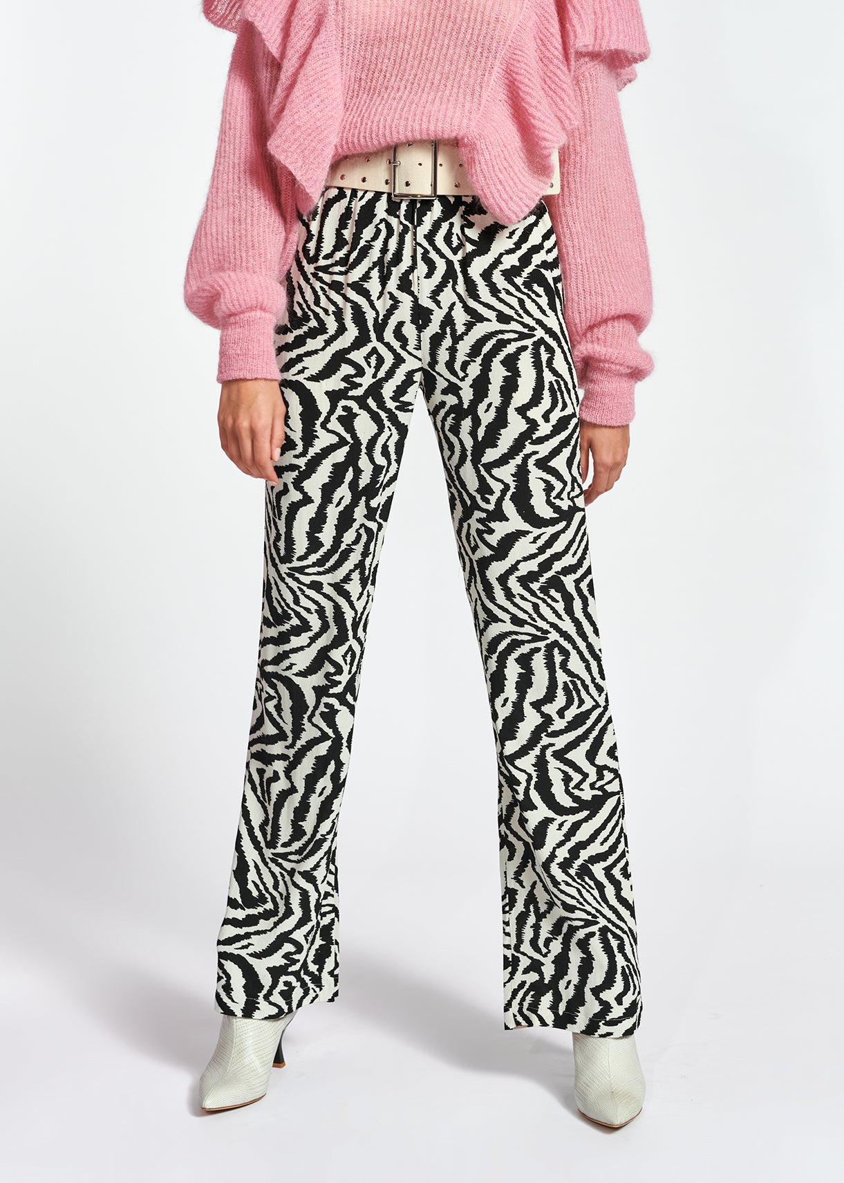 Black and white zebra-print wide-leg pants RE—SSENTIEL | Essentiel second hand