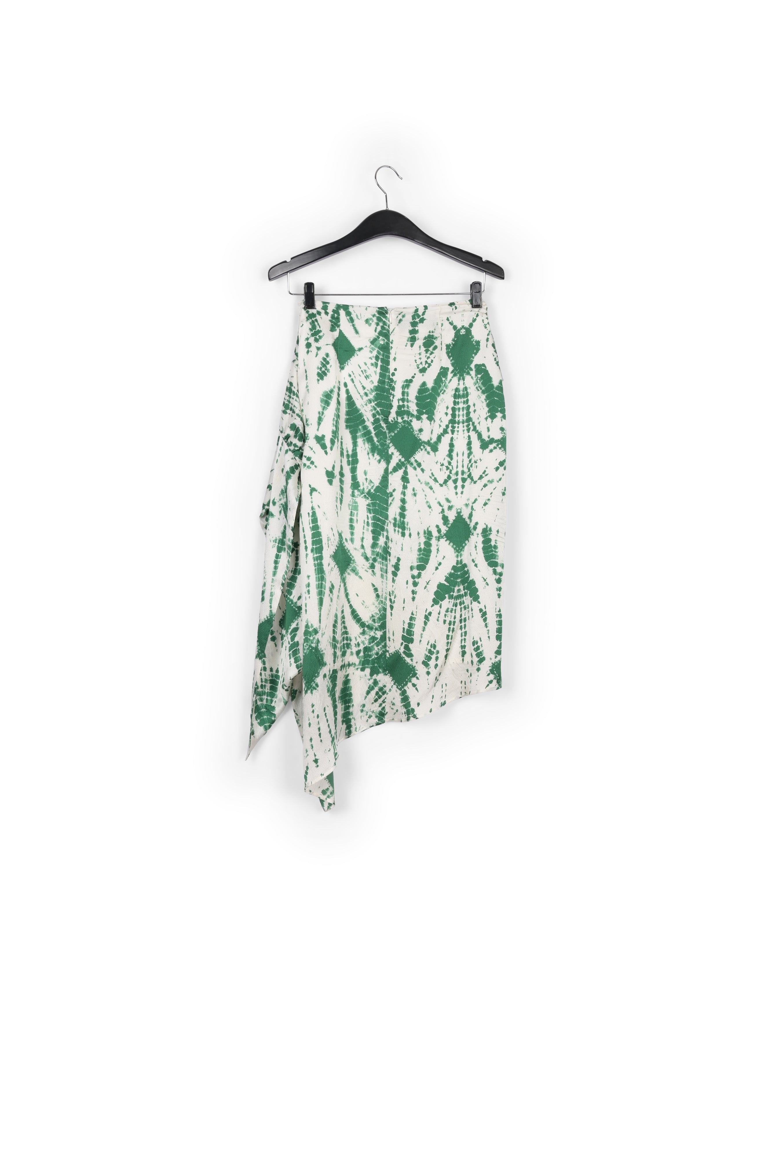 Gebroken witte en donkerblauwe tie-dyed zijden midirok RE—SSENTIEL | Essentiel second hand